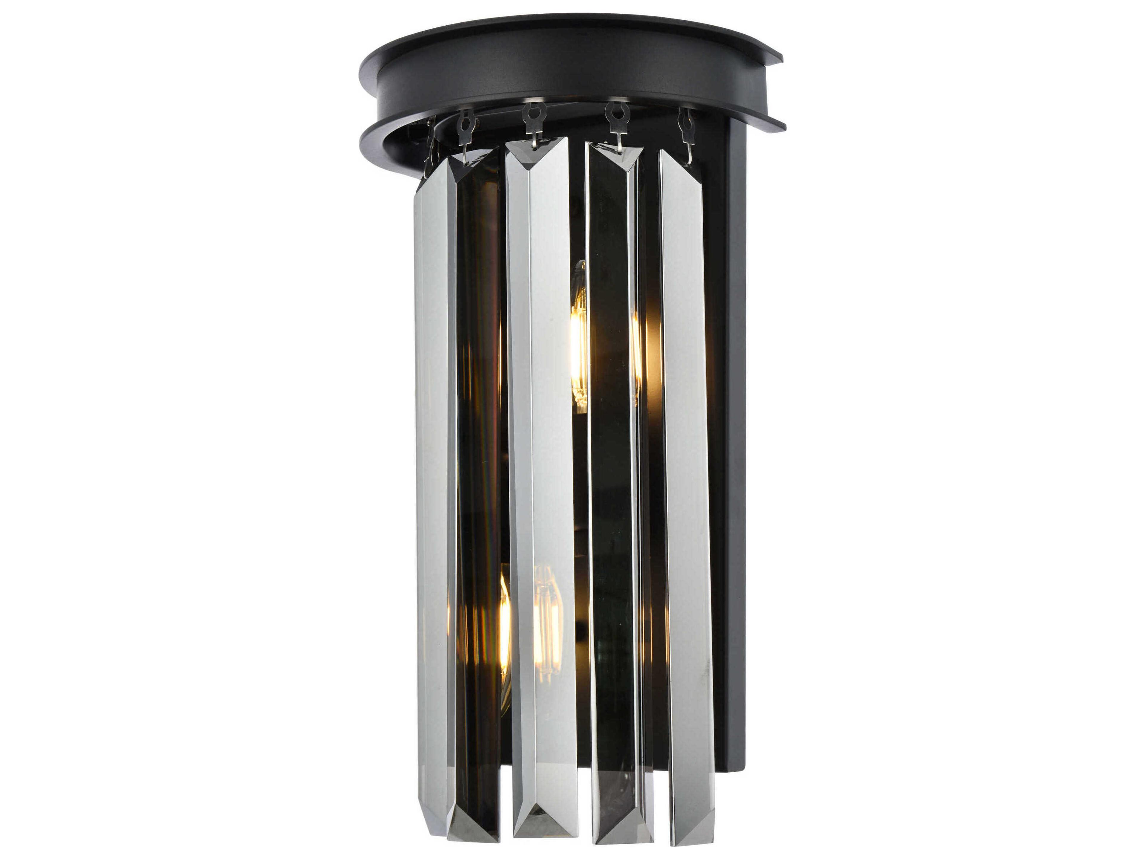 Elegant Lighting Sydney 2-Light Matte Black Silver Crystal Wall Sconce