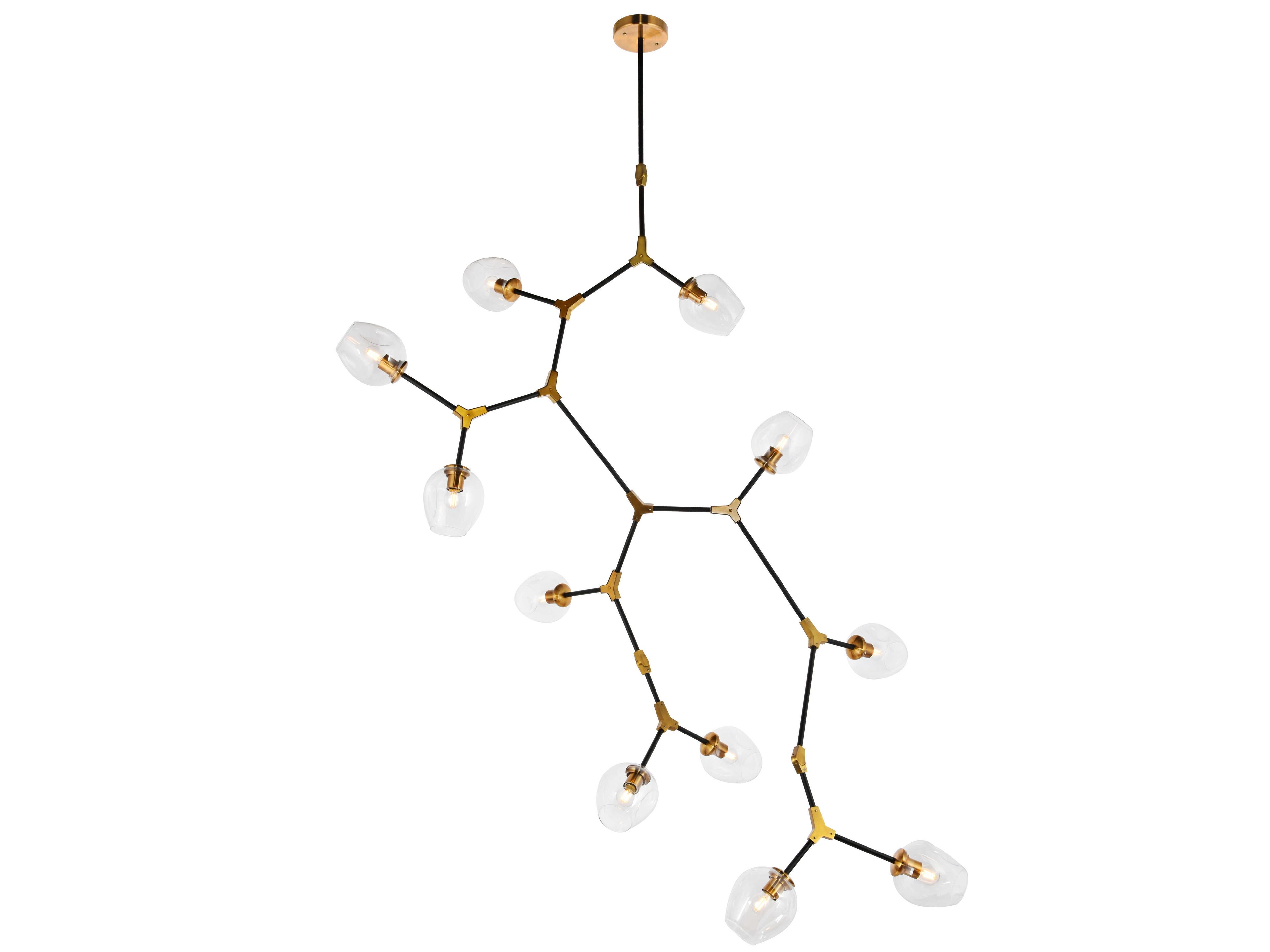 Cavoli 11-Light Light Antique Brass Flat Black Clear Glass Linear Pendant