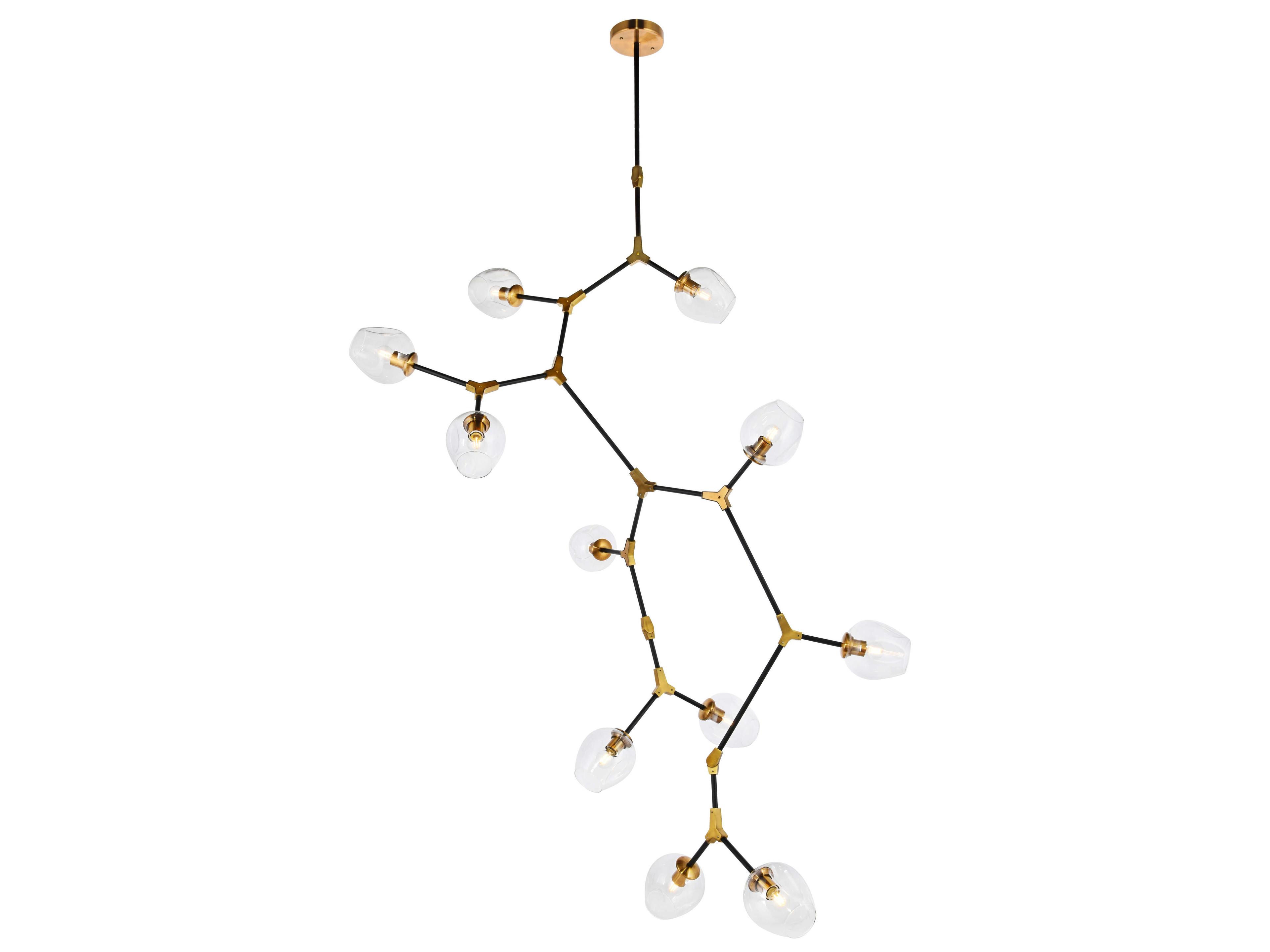 Elegant Lighting Cavoli 11-Light Light Antique Brass Flat Black Clear Glass Linear Pendant