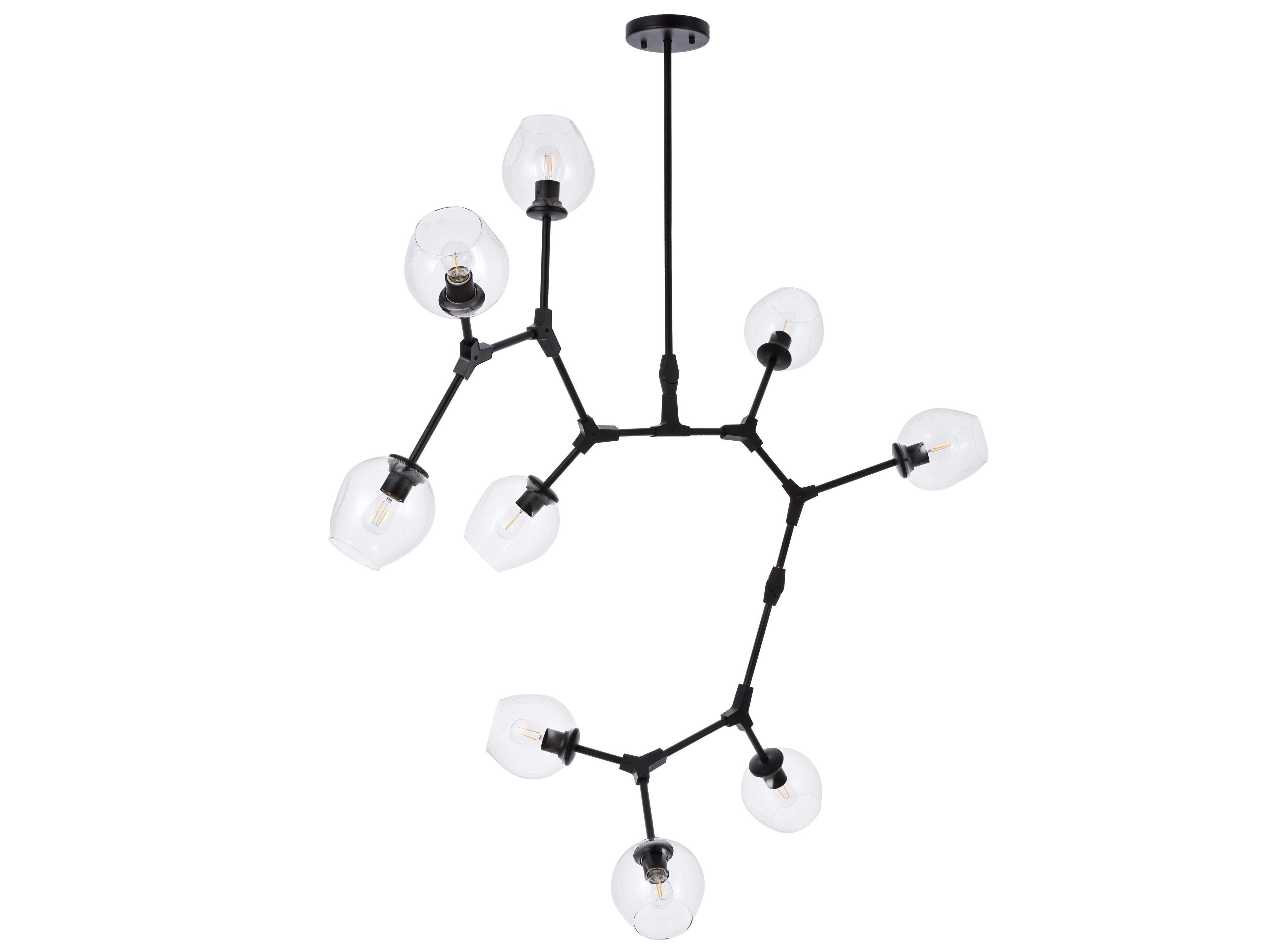 Elegant Lighting Cavoli 9-Light Black And Clear Glass Island Pendant