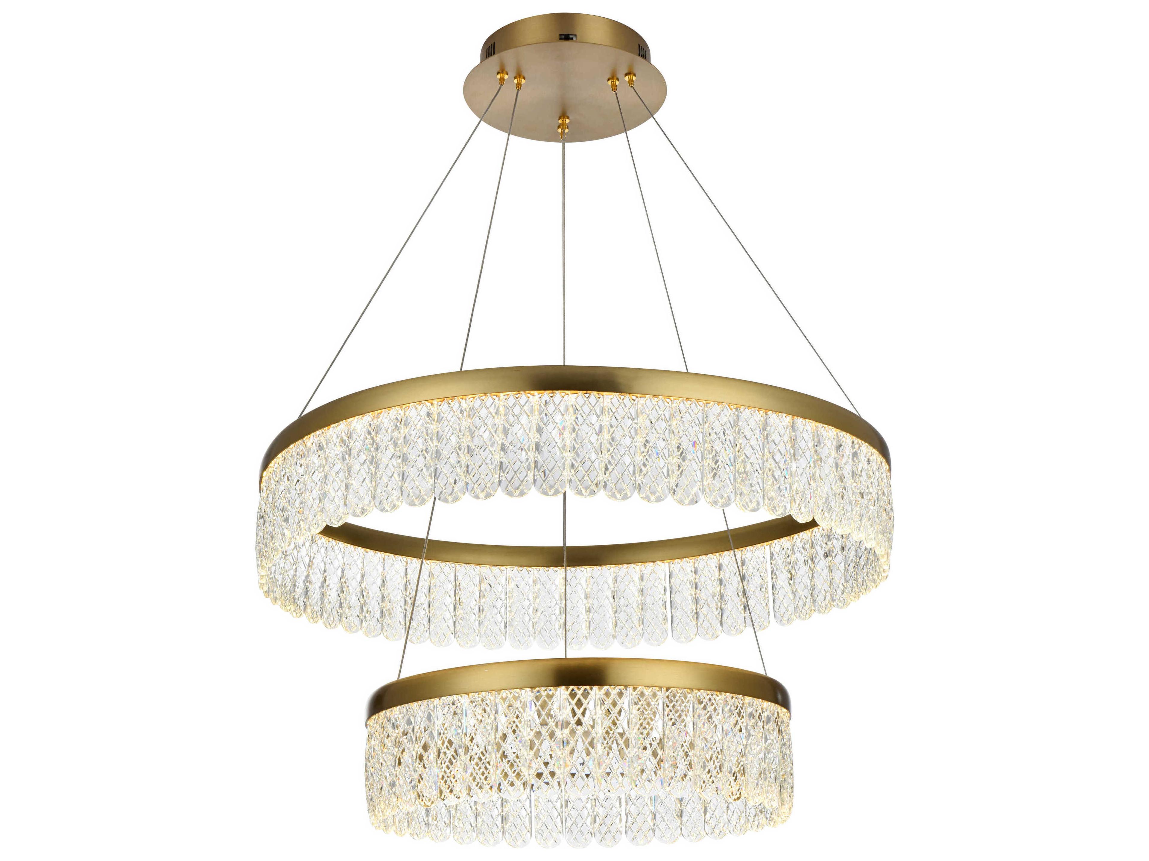 Elegant Lighting Rune 2-Light Satin Gold Tiered Pendant