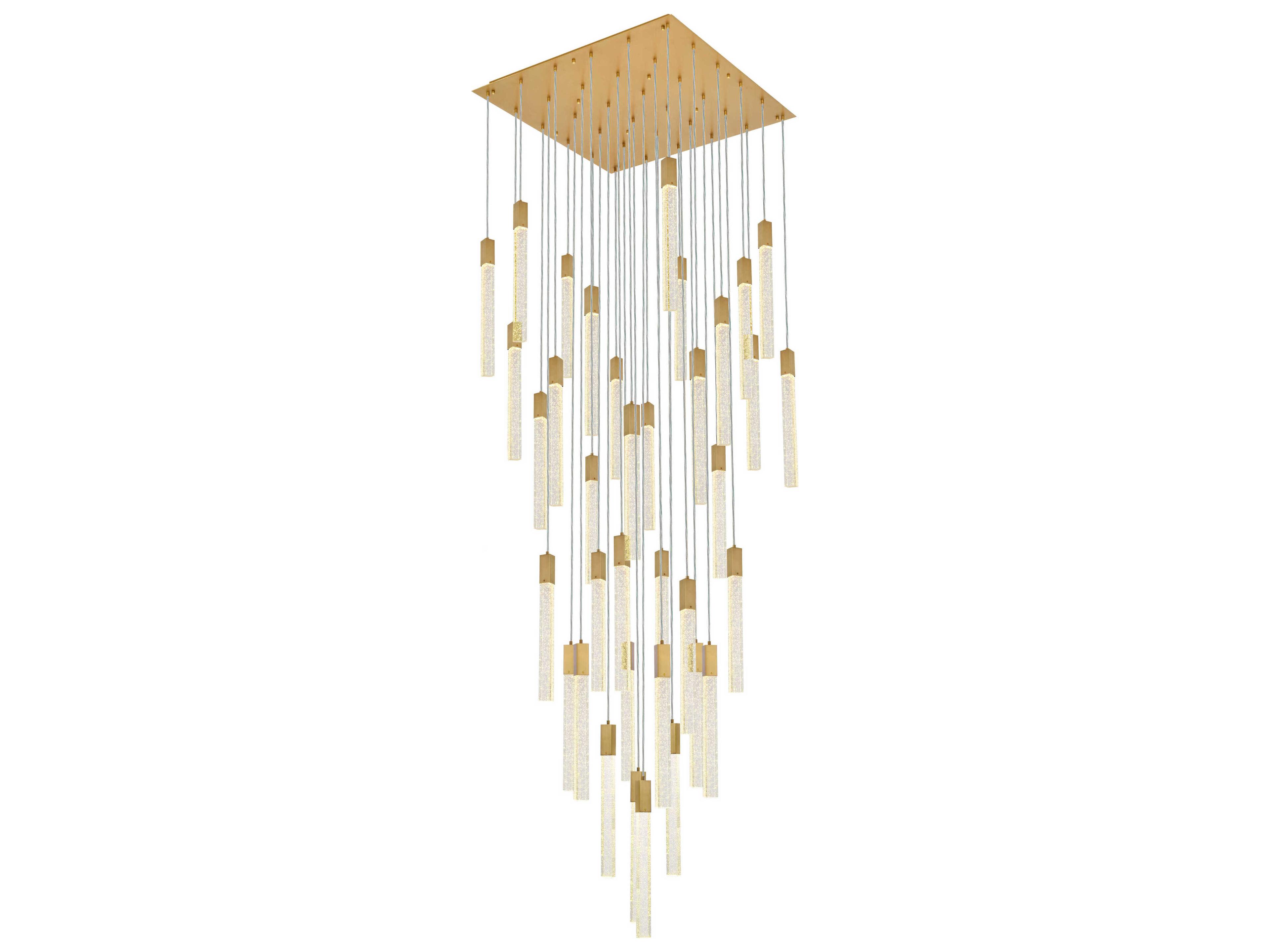 Weston 36-Light Satin Gold Crystal LED Cylinder Pendant