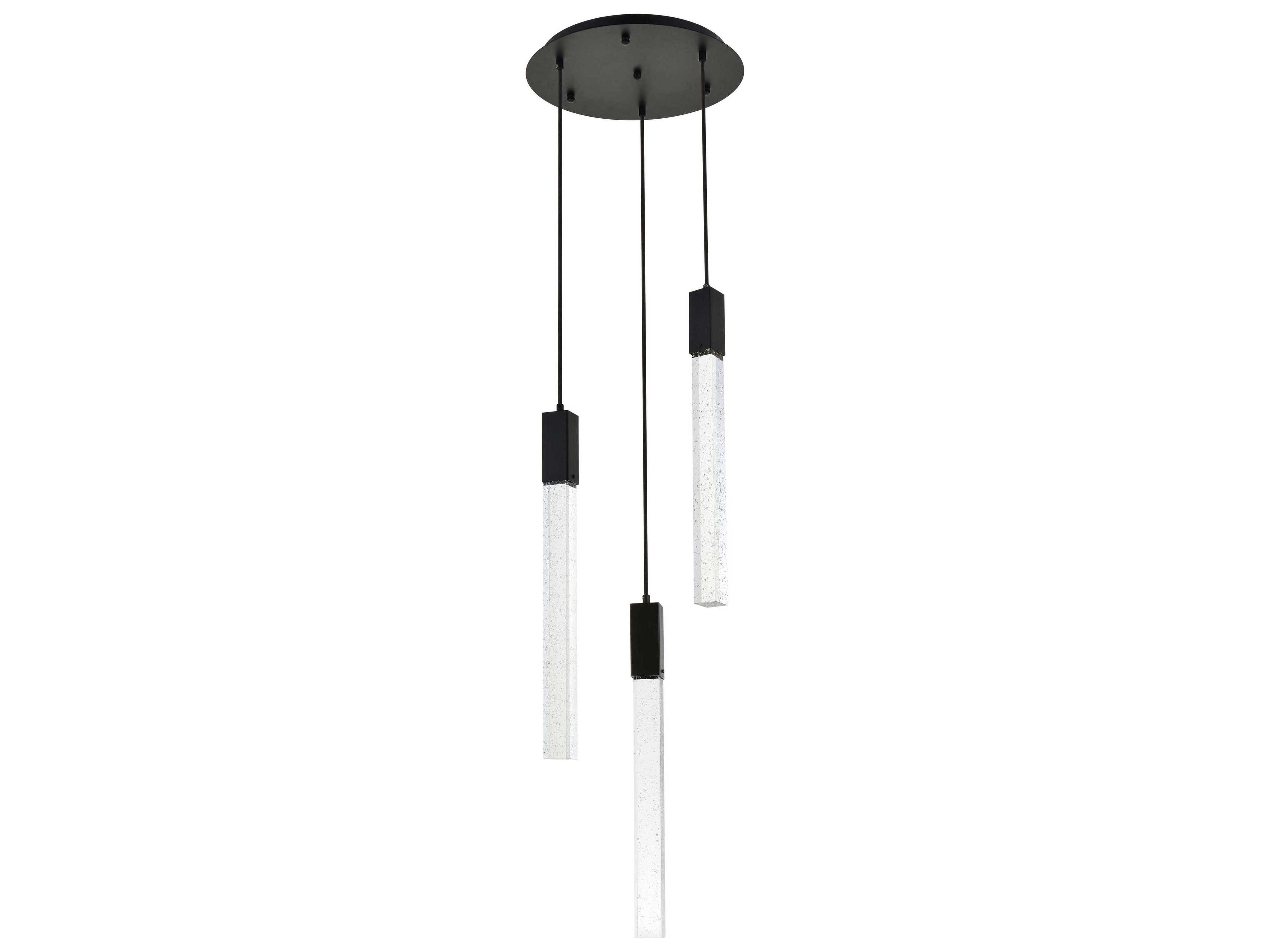 Elegant Lighting Weston 3-Light Black Crystal LED Cylinder Pendant