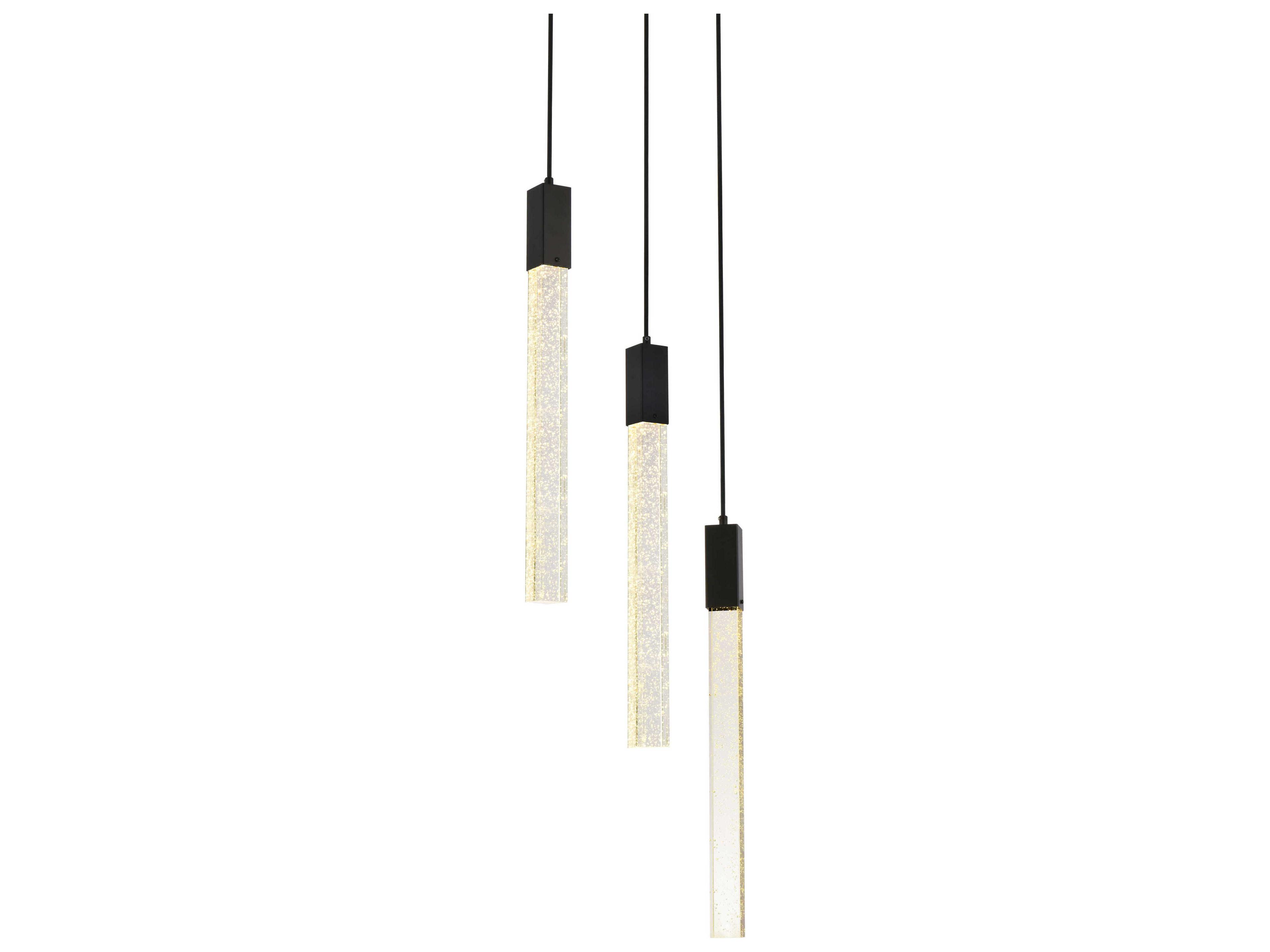 Elegant Lighting Weston 3-Light Black Crystal LED Cylinder Pendant
