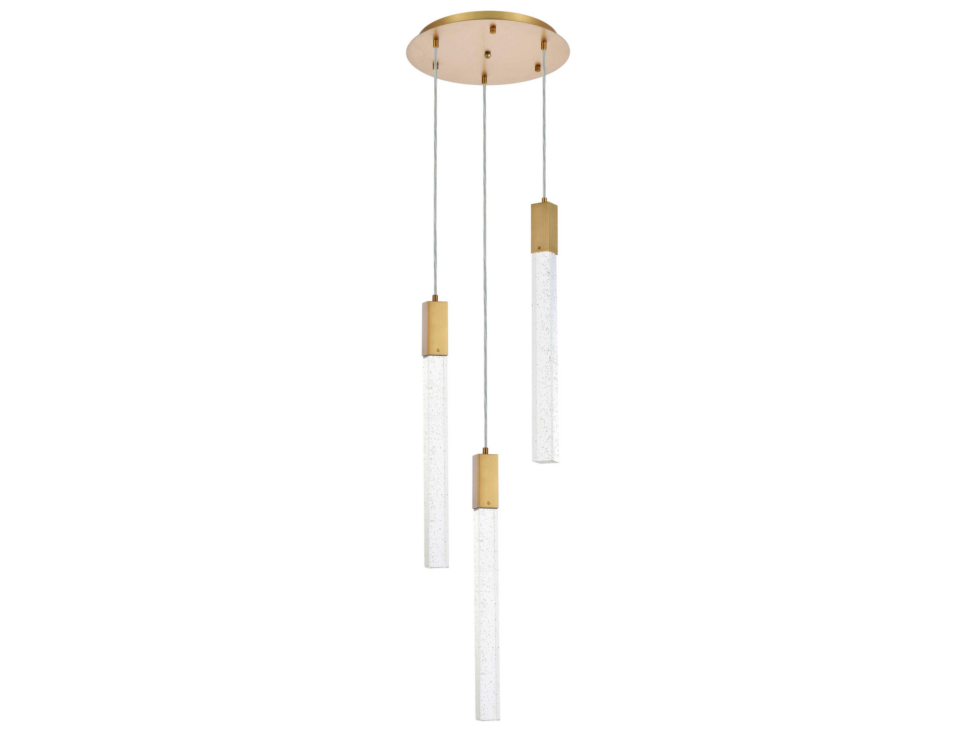 Elegant Lighting Weston 3-Light Satin Gold Crystal LED Cylinder Pendant