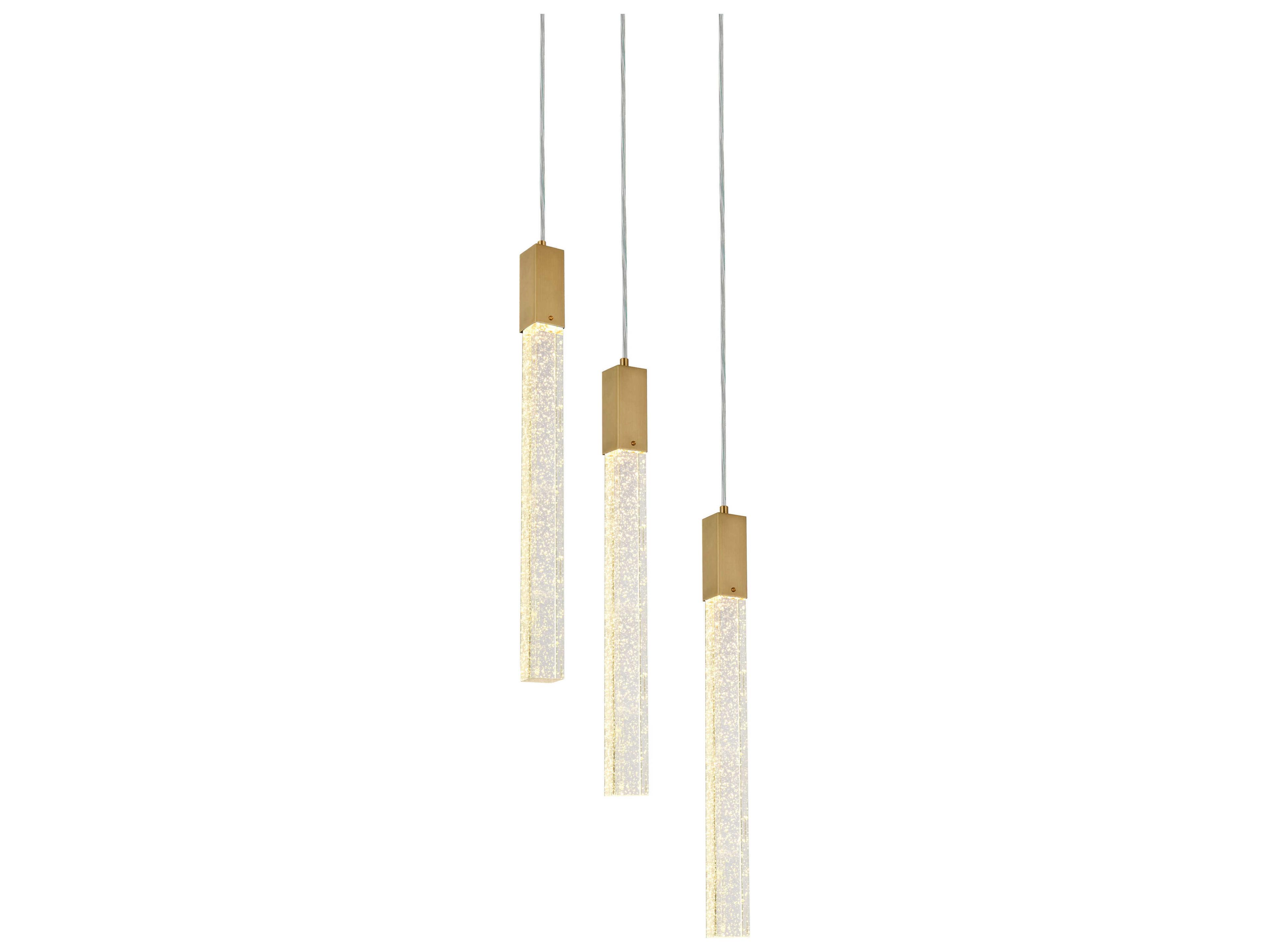 Elegant Lighting Weston 3-Light Satin Gold Crystal LED Cylinder Pendant