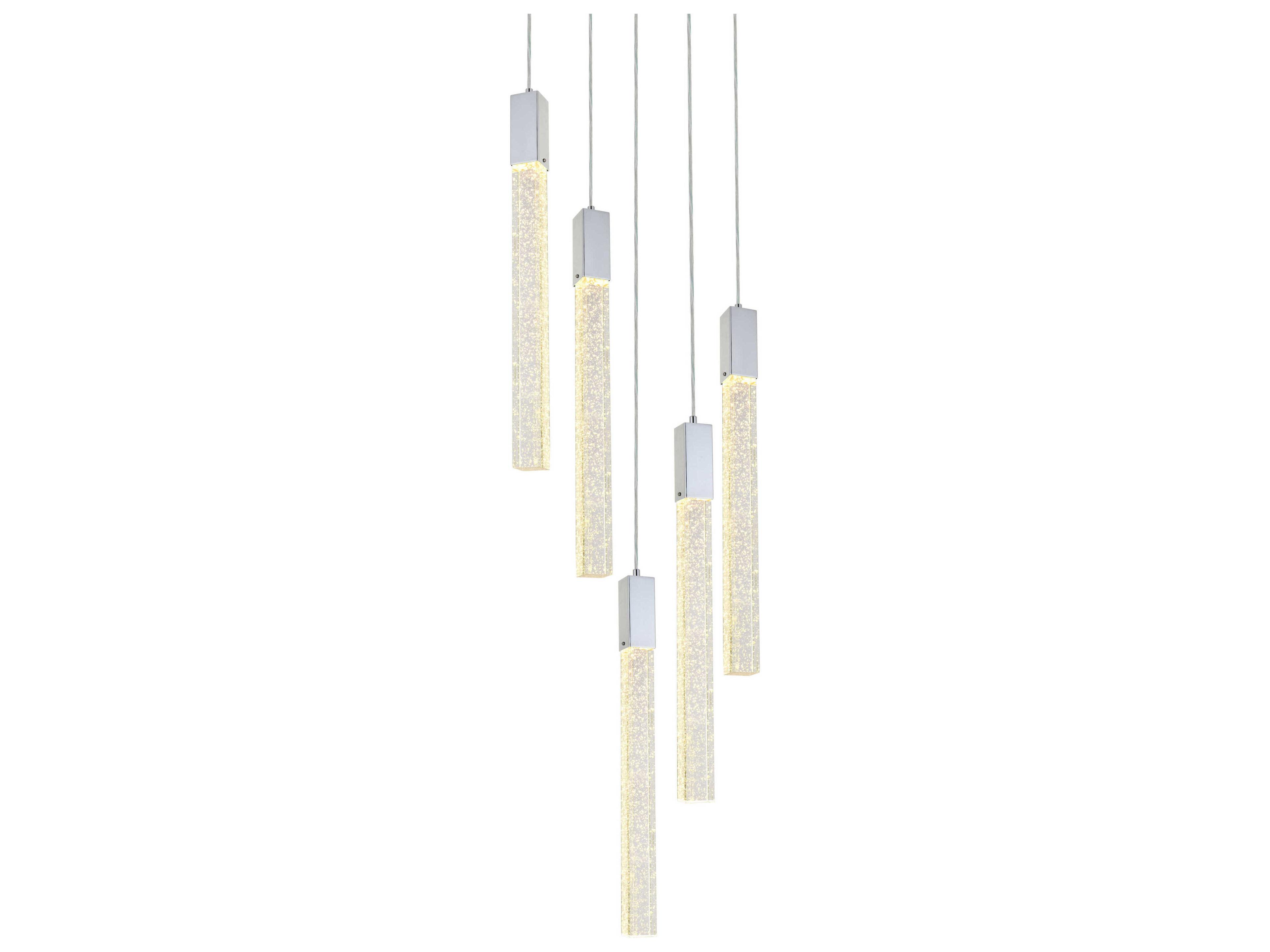 Elegant Lighting Weston 5-Light Chrome Crystal LED Cylinder Pendant