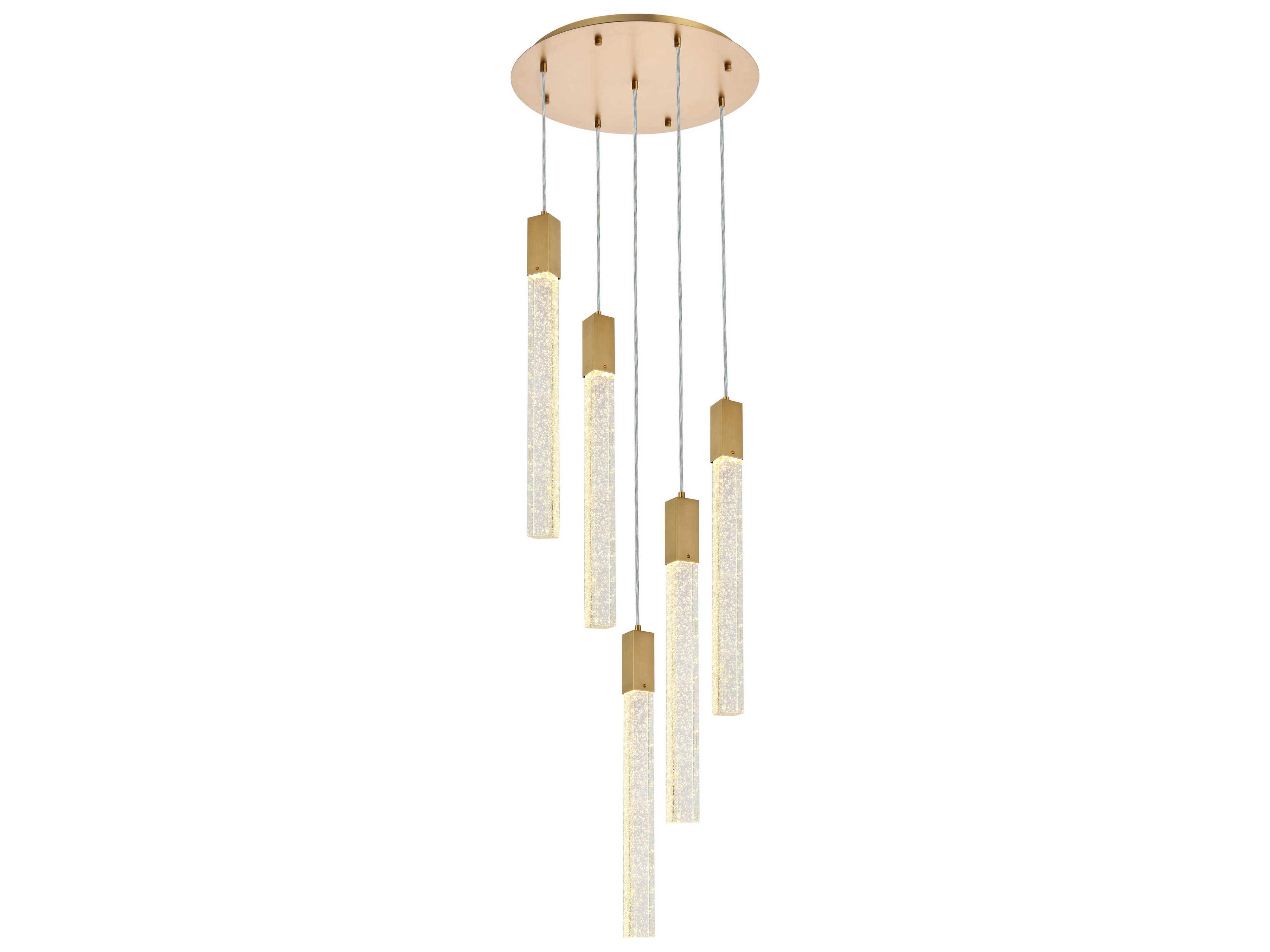 Weston 5-Light Satin Gold Crystal LED Cylinder Pendant