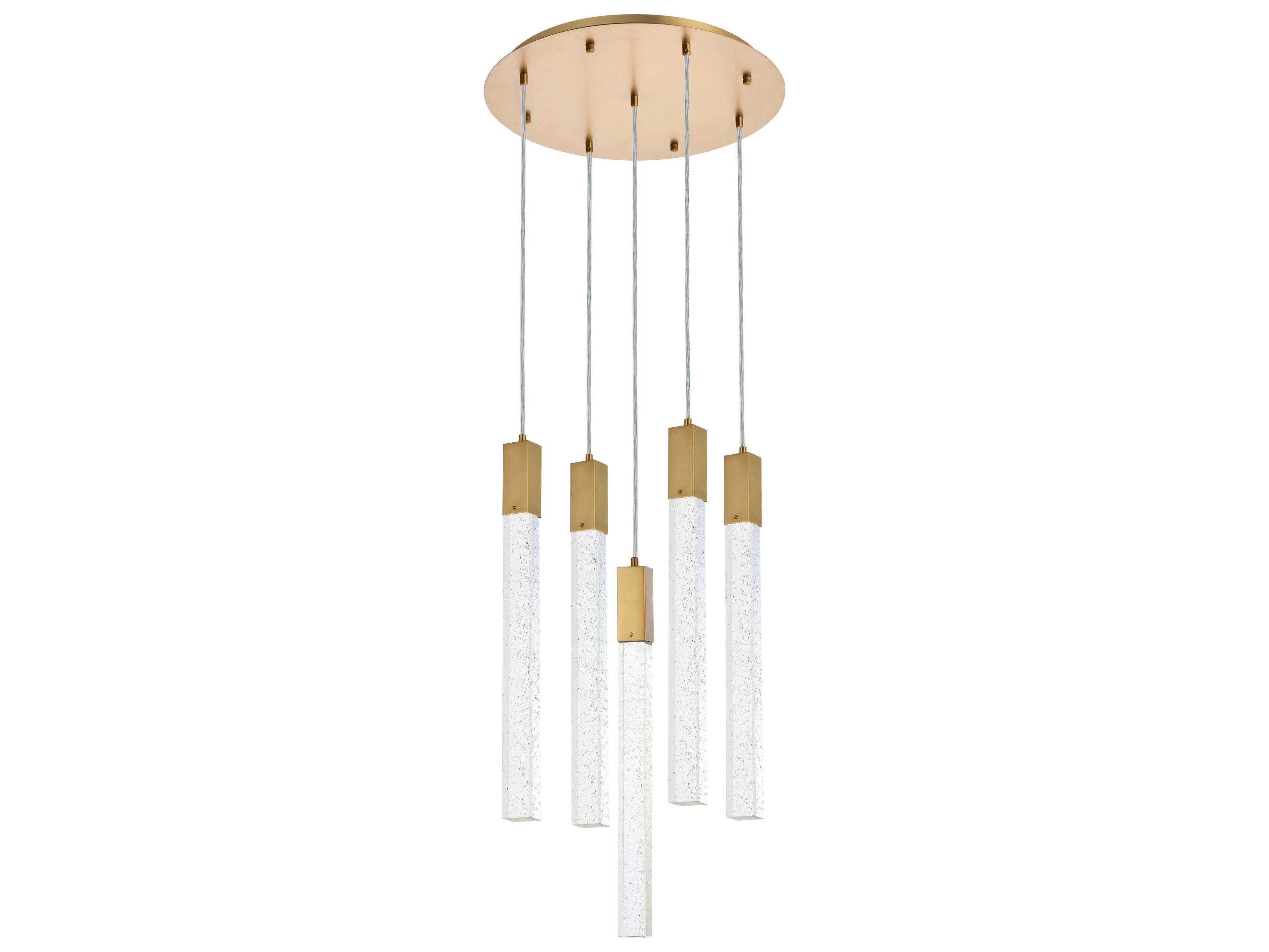 Elegant Lighting Weston 5-Light Satin Gold Crystal LED Cylinder Pendant