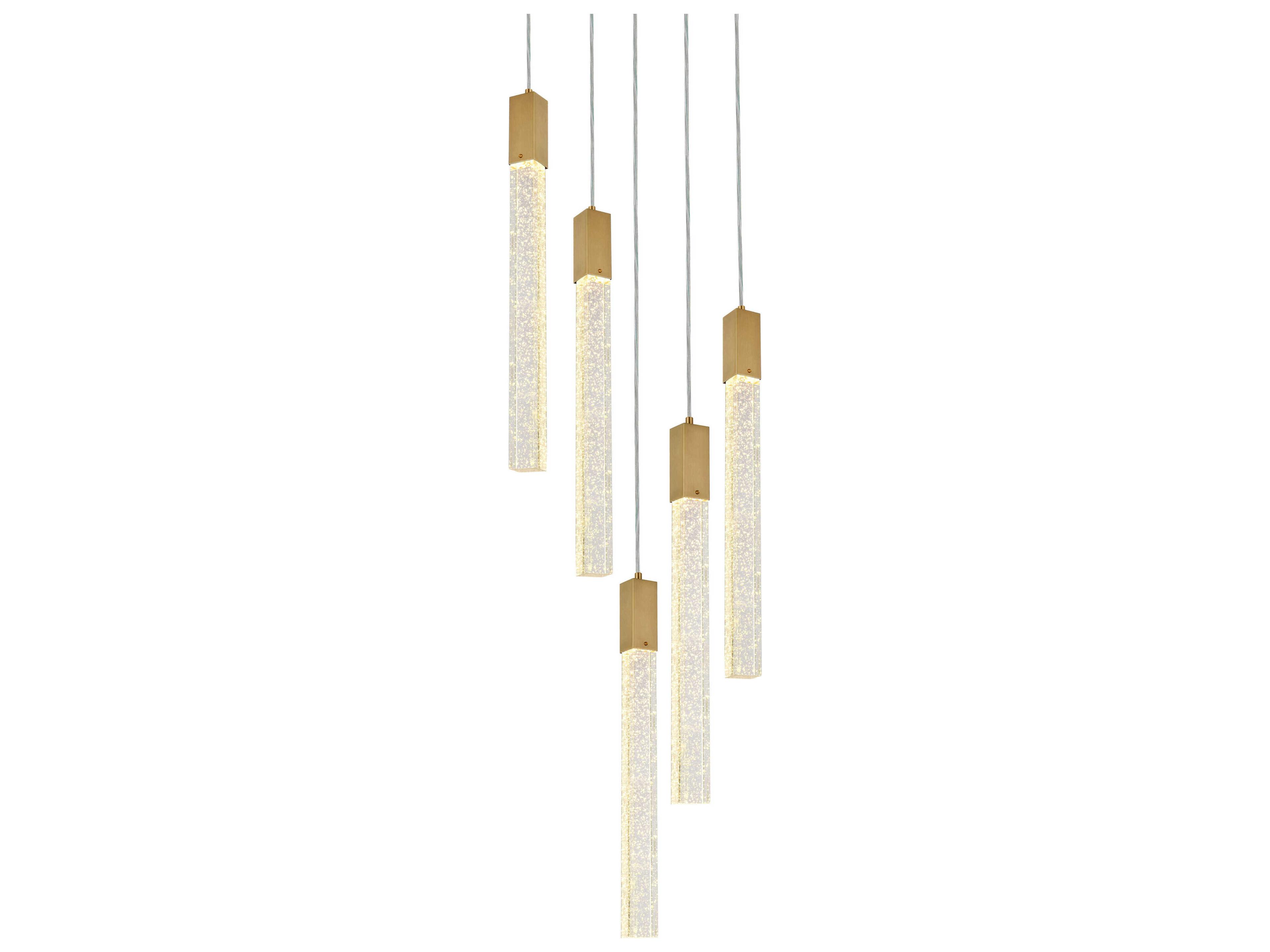 Elegant Lighting Weston 5-Light Satin Gold Crystal LED Cylinder Pendant