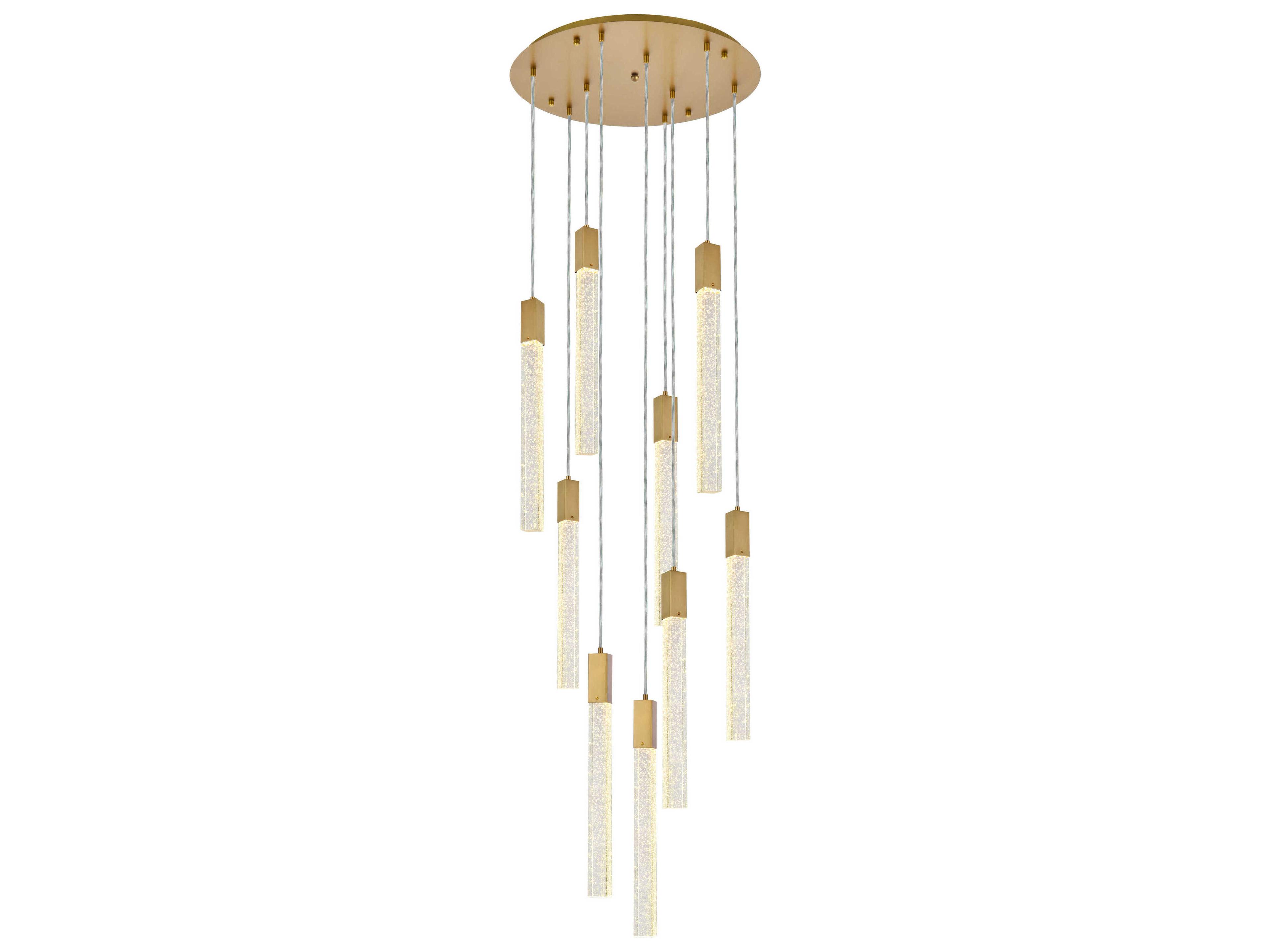 Weston 9-Light Satin Gold Crystal LED Cylinder Pendant