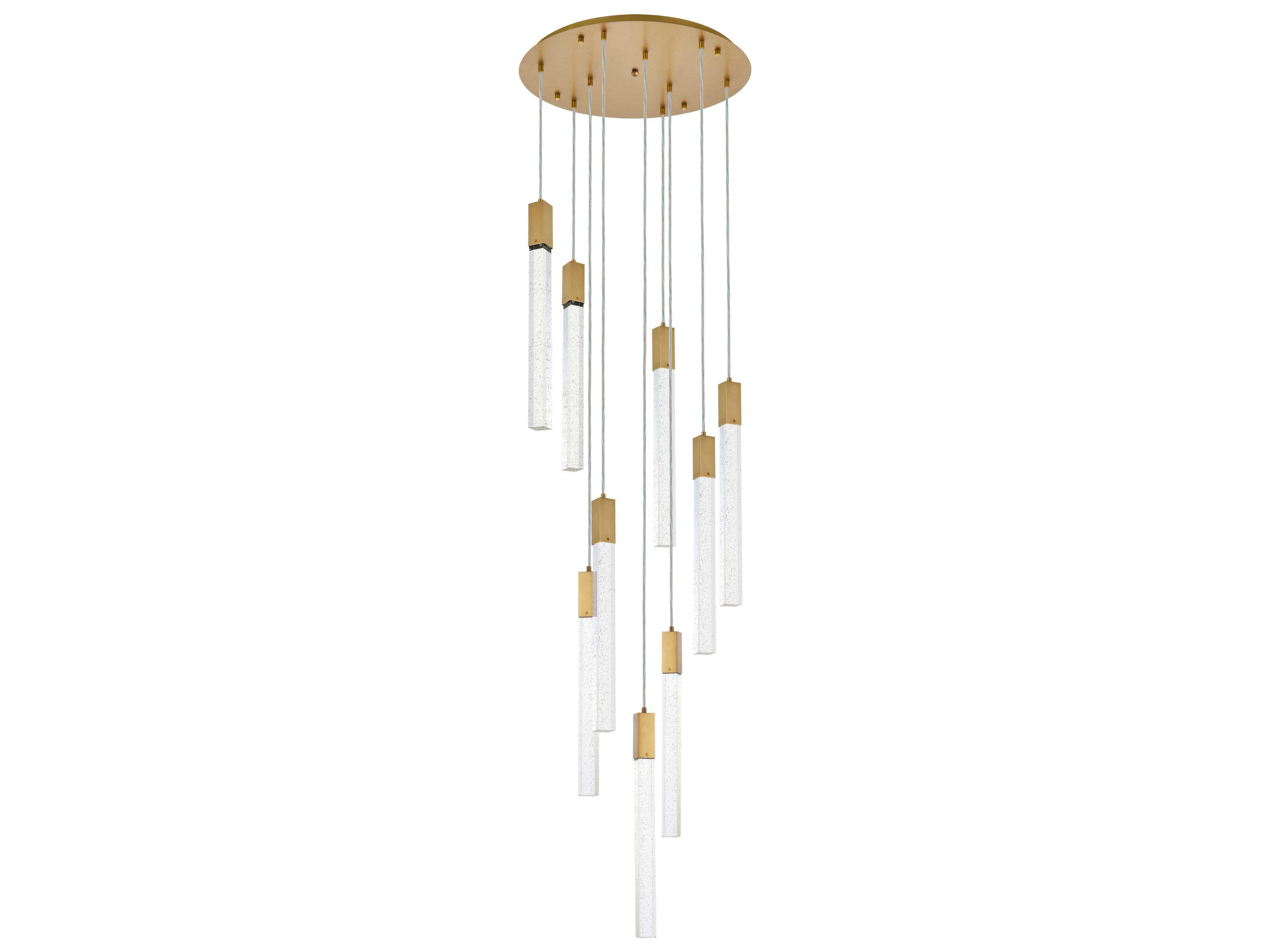 Elegant Lighting Weston 9-Light Satin Gold Crystal LED Cylinder Pendant