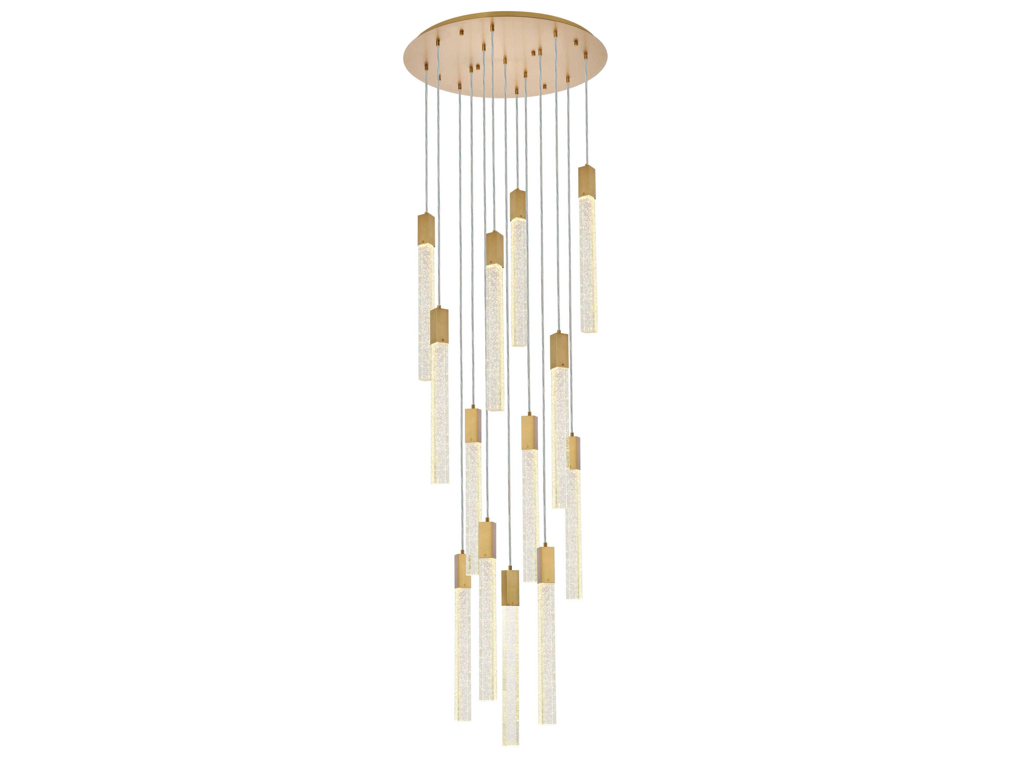 Weston 13-Light Satin Gold Crystal LED Cylinder Pendant
