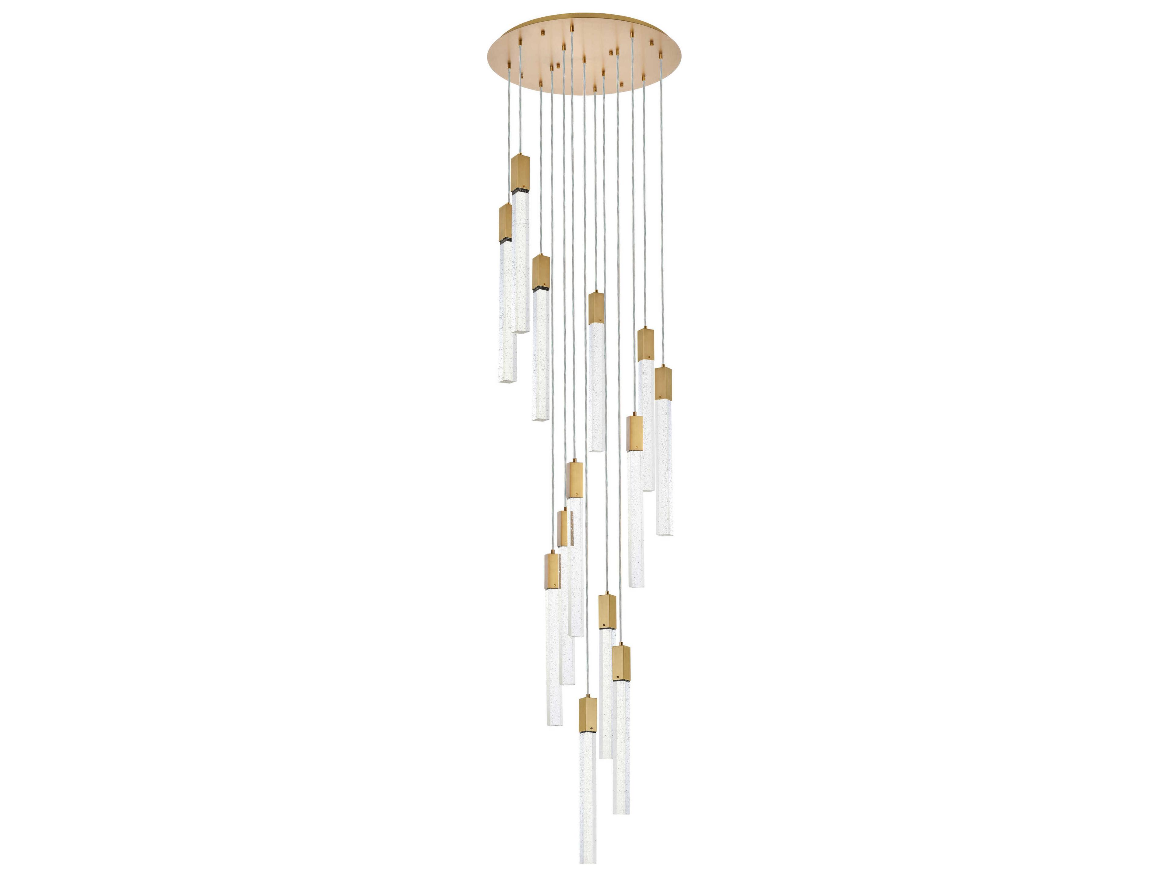 Elegant Lighting Weston 13-Light Satin Gold Crystal LED Cylinder Pendant