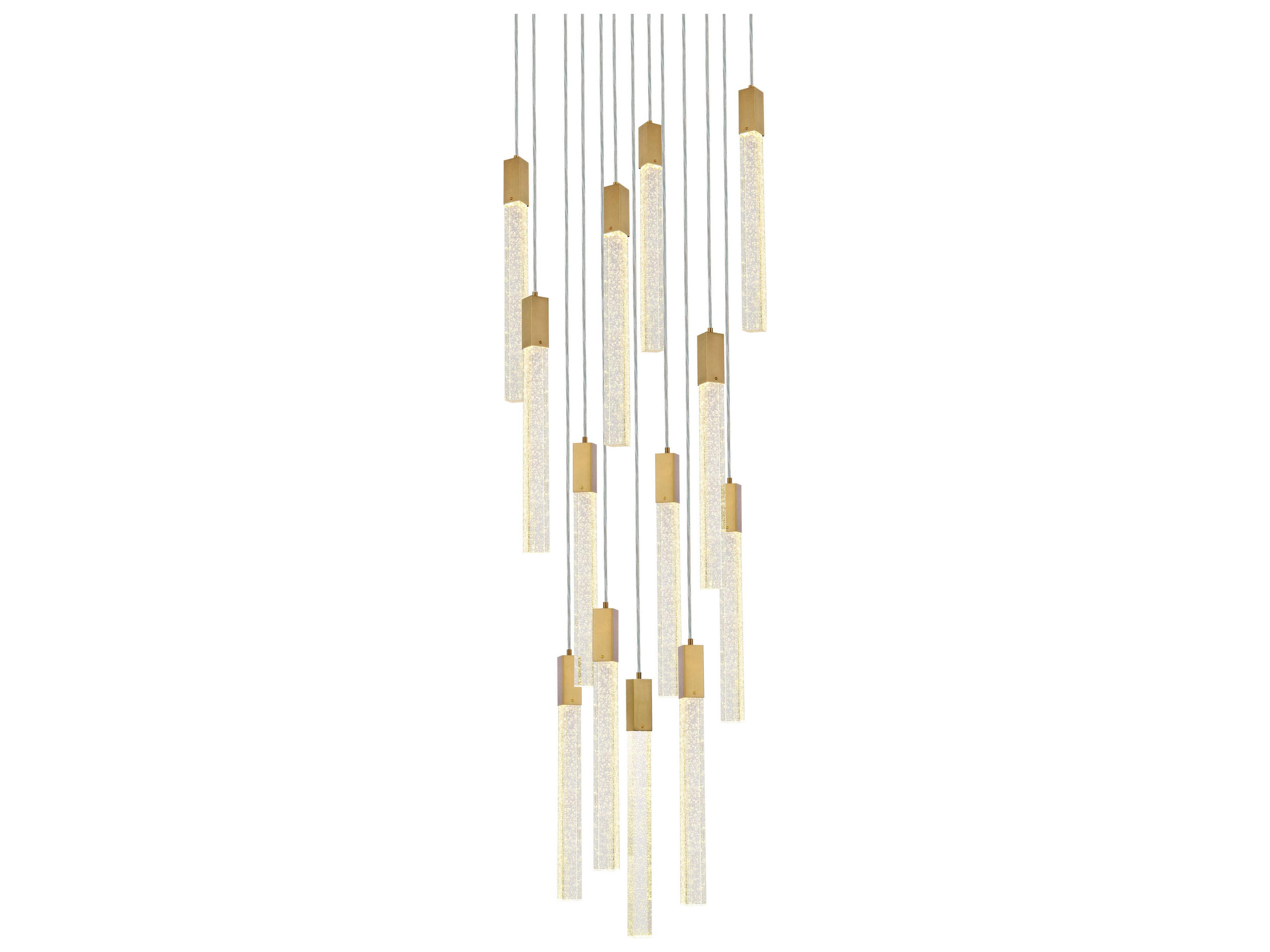 Elegant Lighting Weston 13-Light Satin Gold Crystal LED Cylinder Pendant