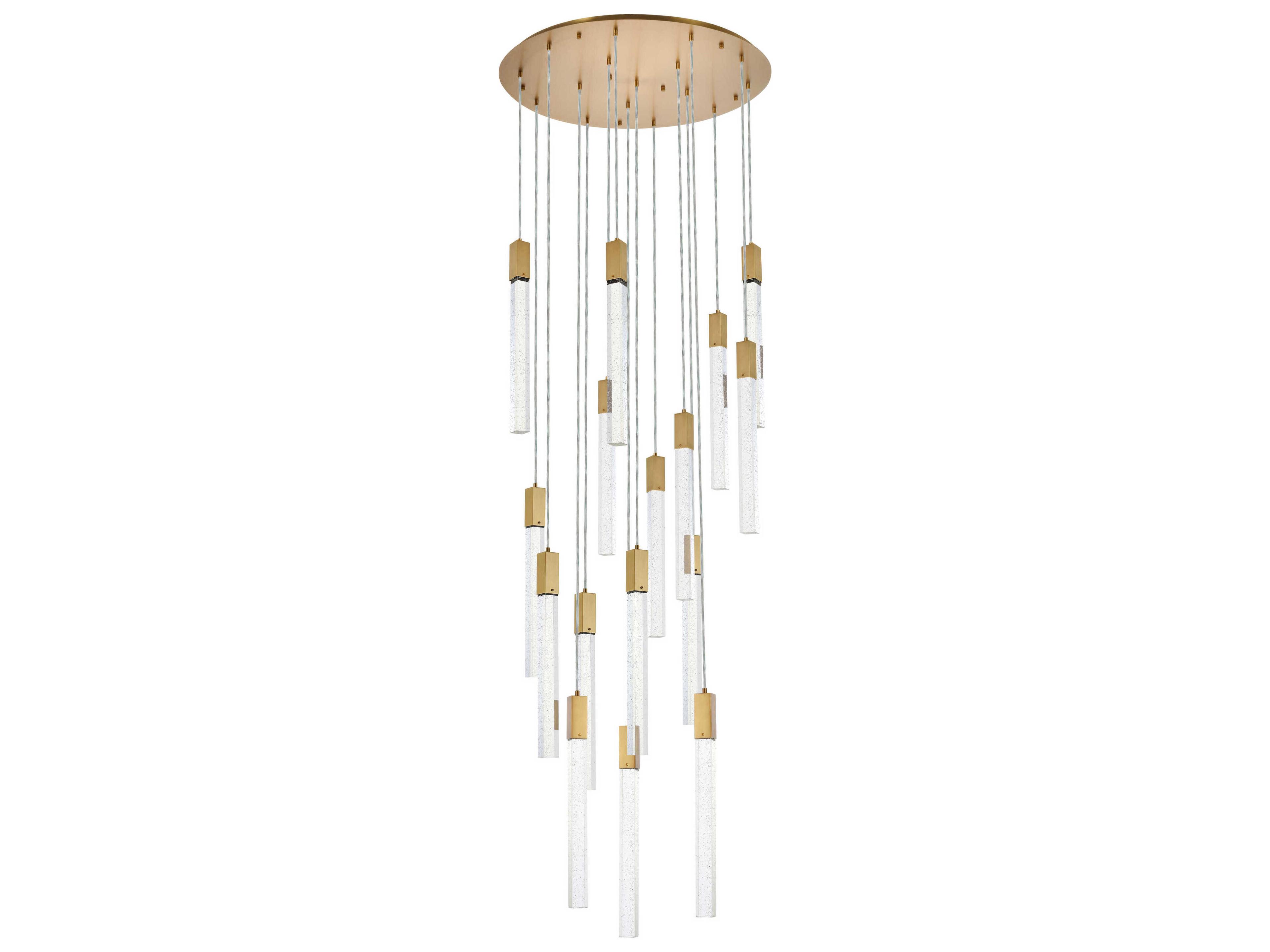 Elegant Lighting Weston 16-Light6-Light Satin Gold Crystal LED Cylinder Pendant