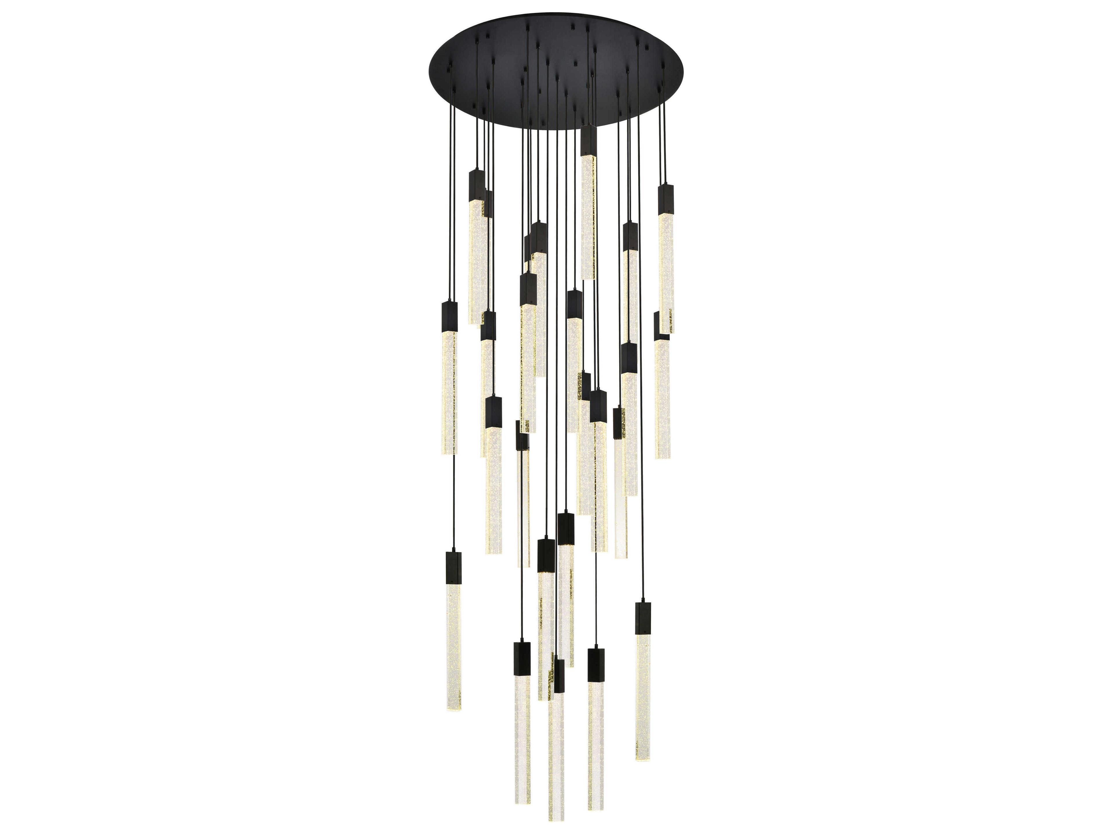 Weston 25-Light Black Crystal LED Cylinder Pendant
