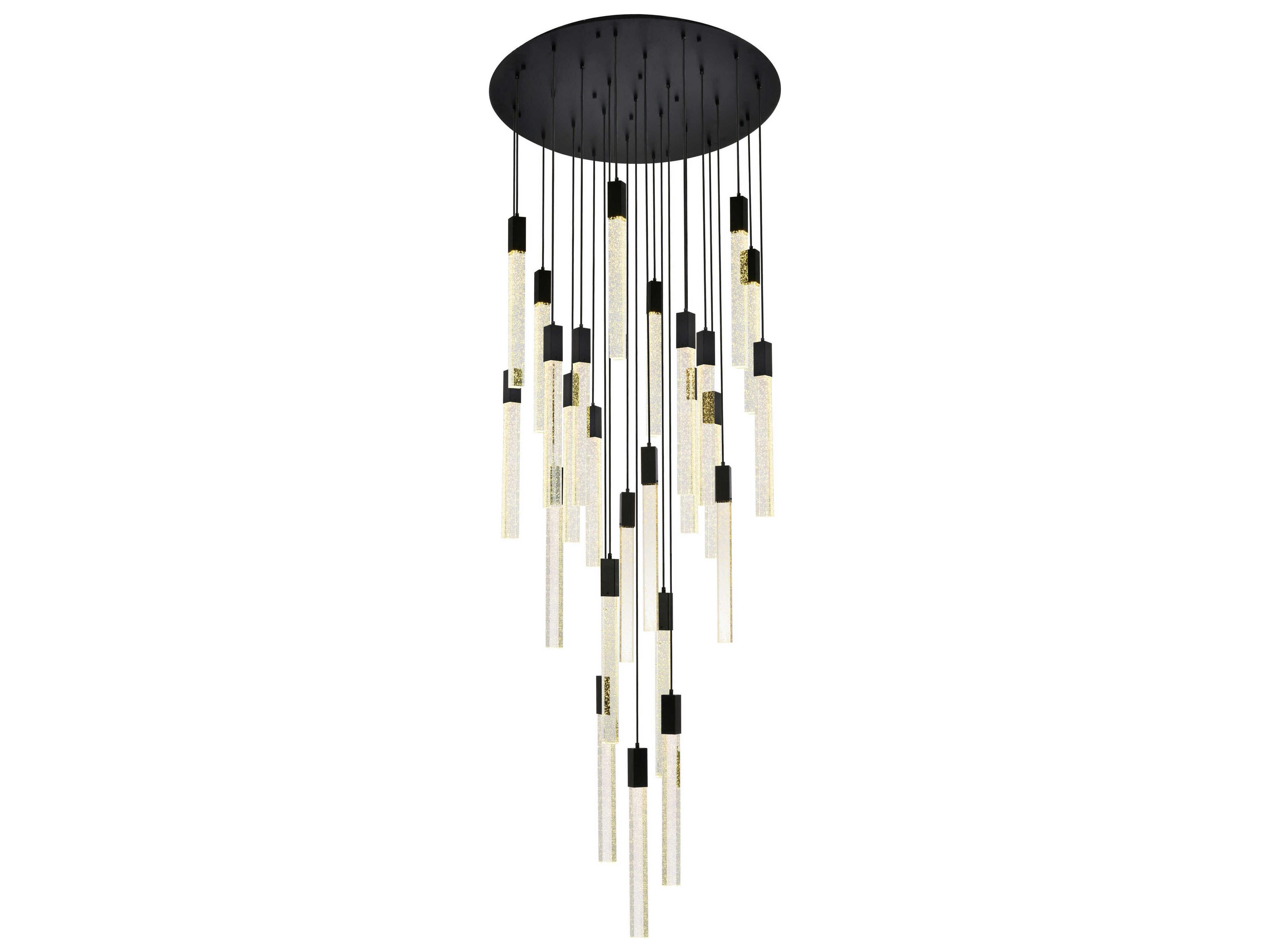 Elegant Lighting Weston 25-Light Black Crystal LED Cylinder Pendant