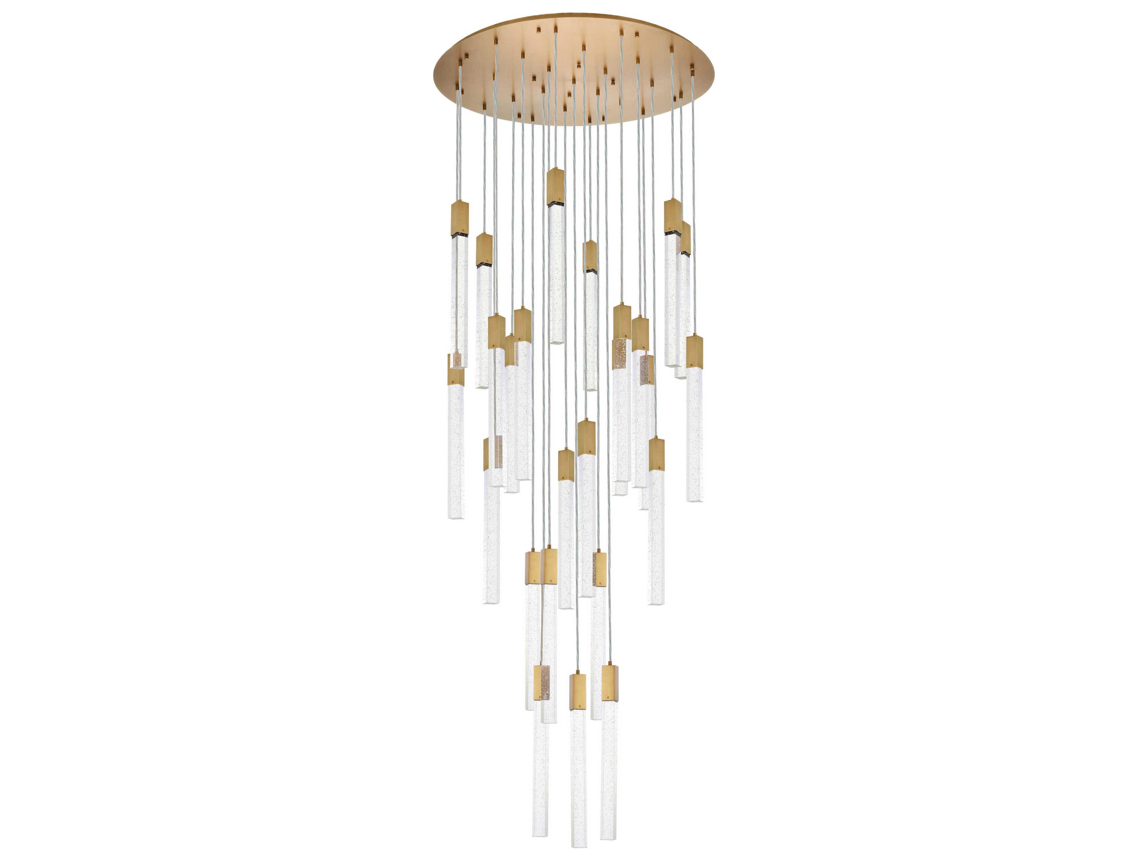 Elegant Lighting Weston 25-Light Satin Gold Crystal LED Cylinder Pendant
