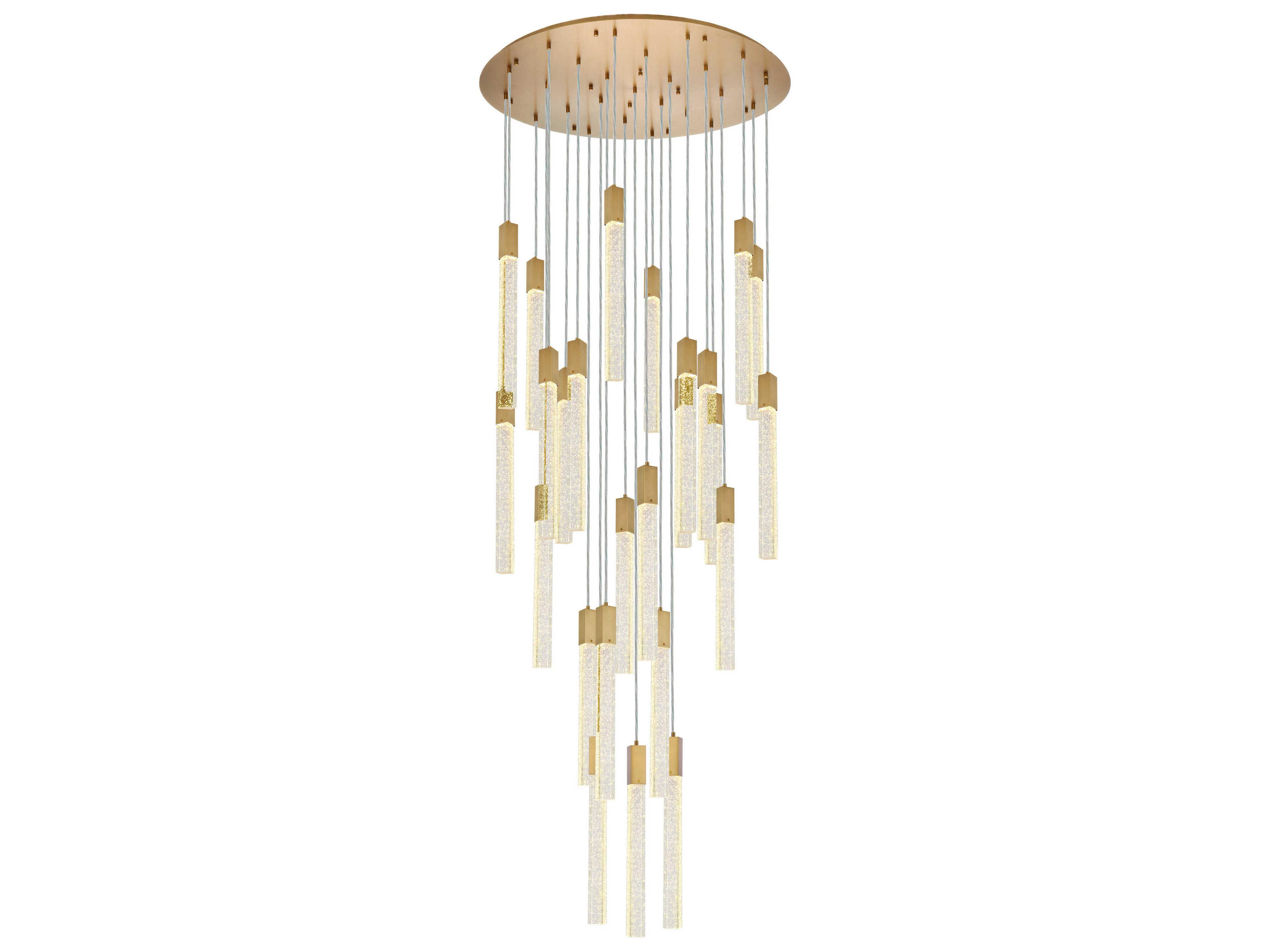 Elegant Lighting Weston 25-Light Satin Gold Crystal LED Cylinder Pendant