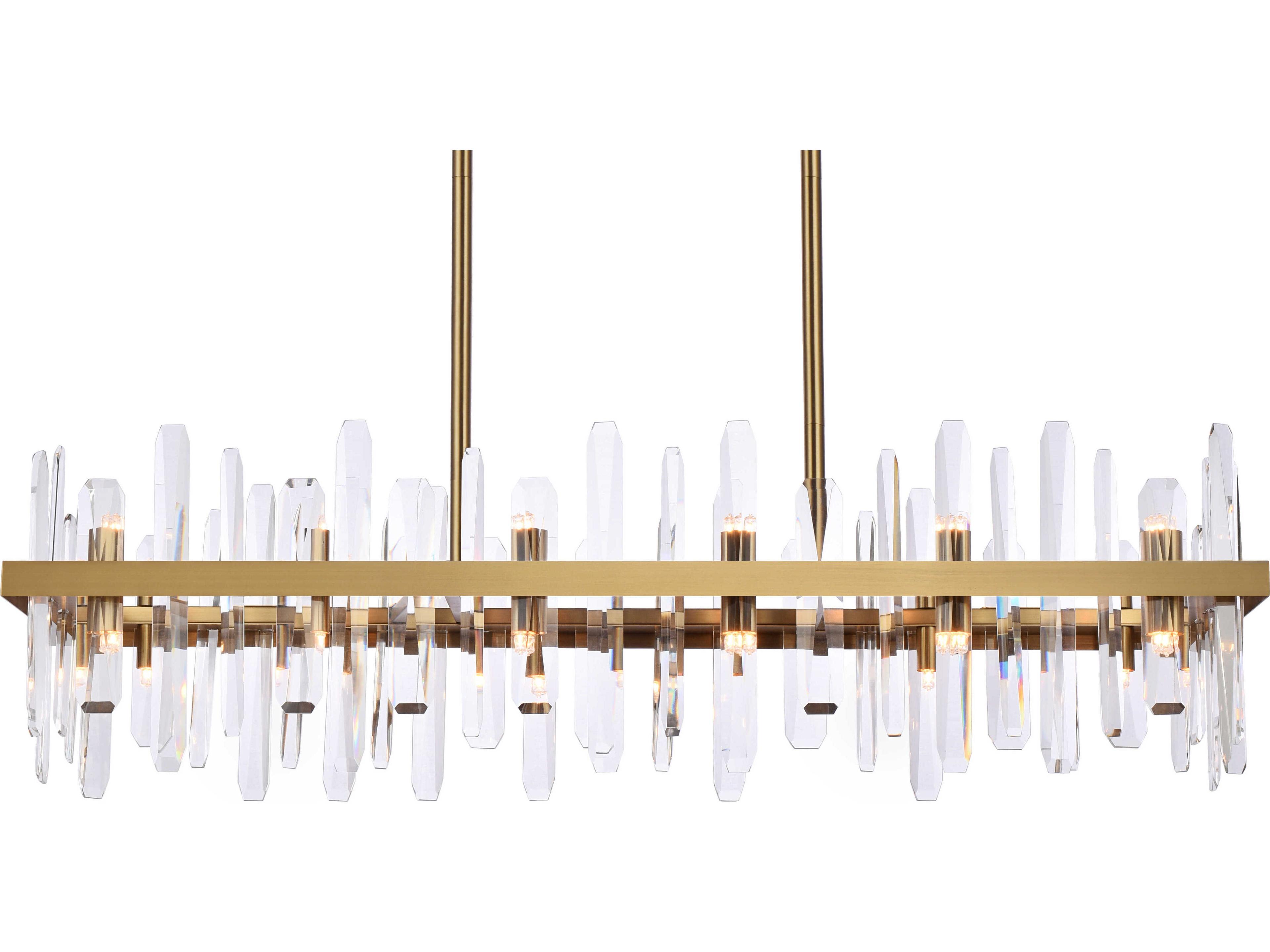 Elegant Lighting Serena 24-Light Satin Gold Crystal Linear Island Pendant