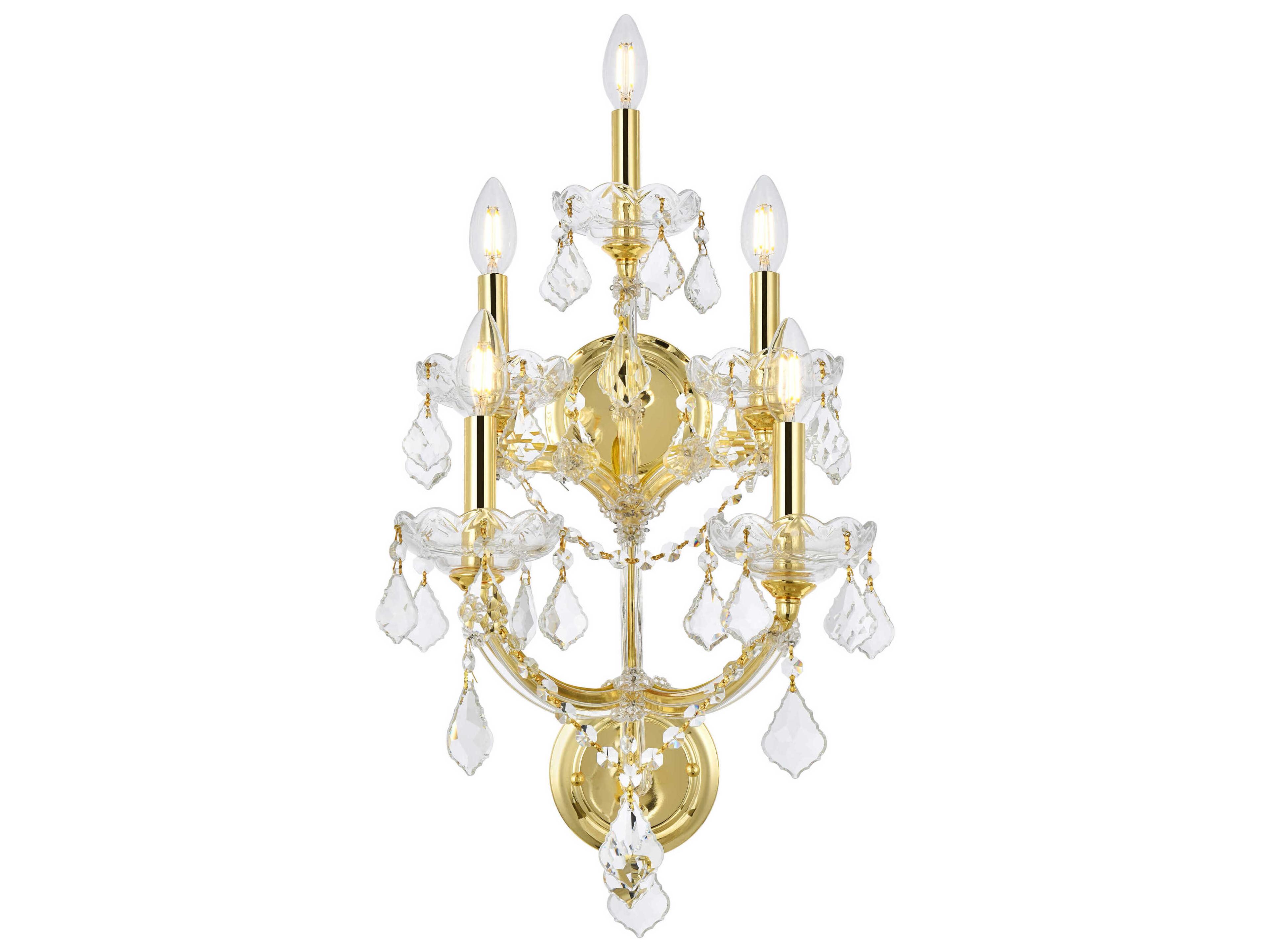 Maria Theresa 5-Light Gold Clear Crystal Glass Wall Sconce