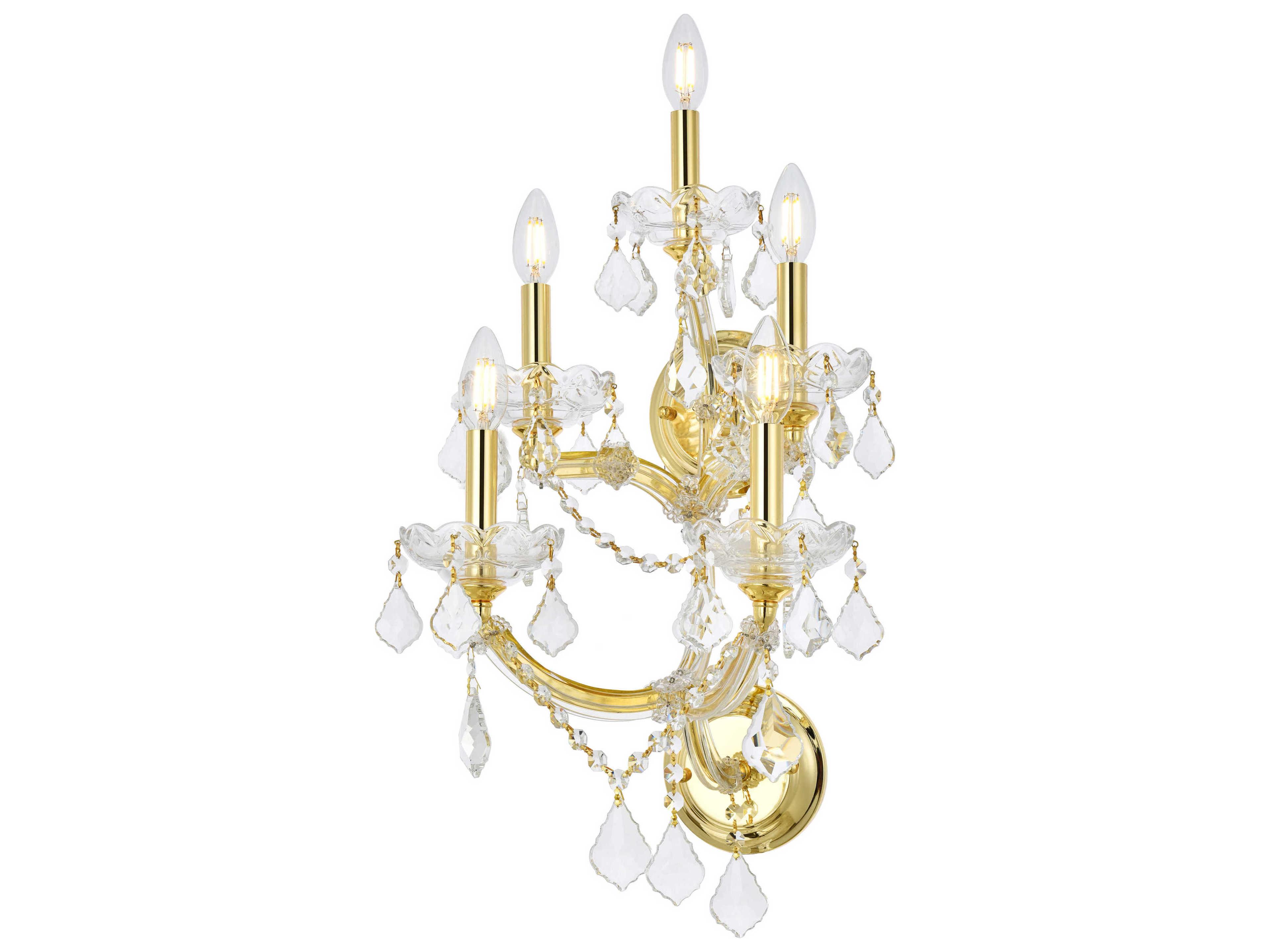 Elegant Lighting Maria Theresa 5-Light Gold Clear Crystal Glass Wall Sconce