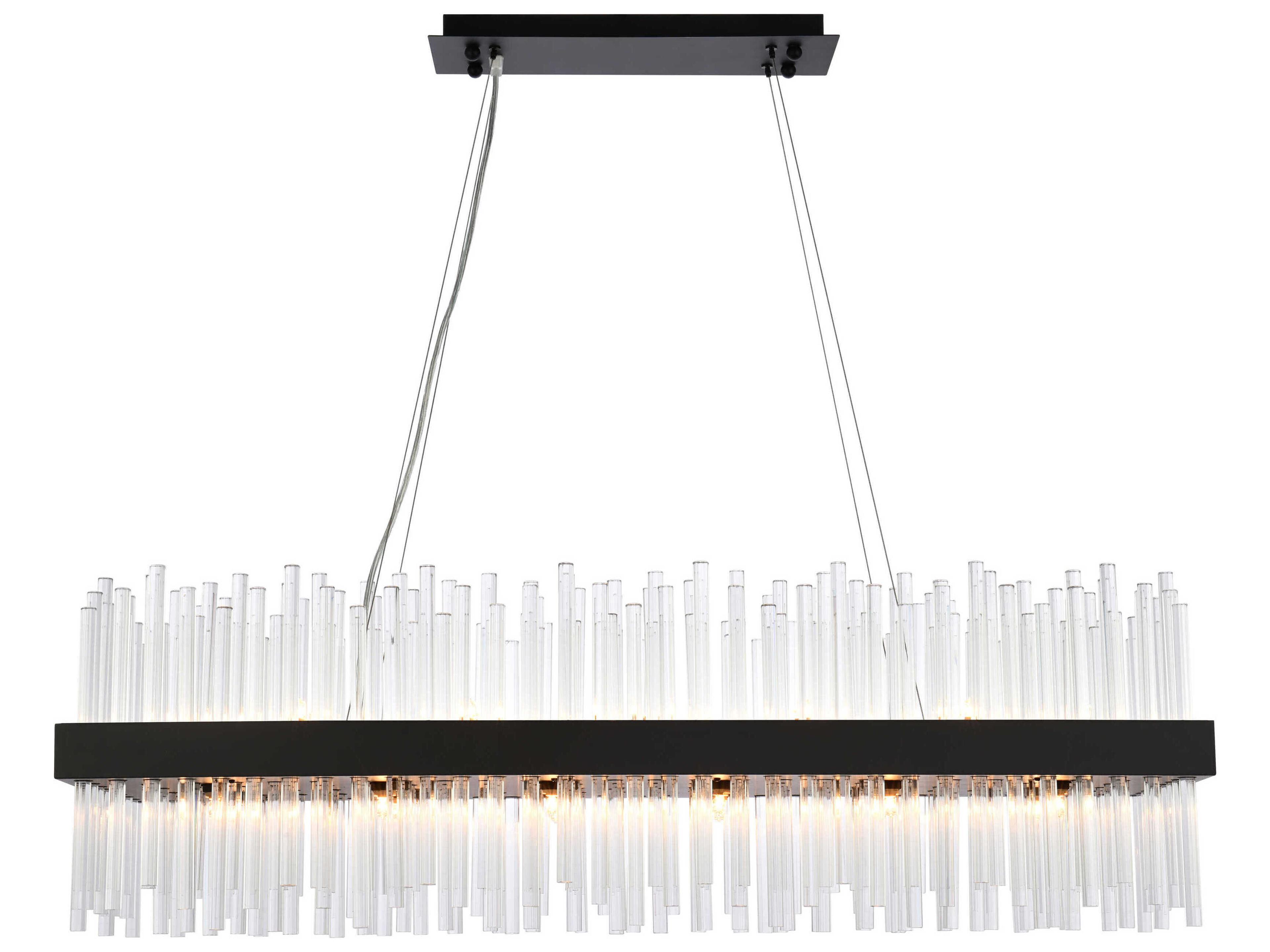 Dallas 24-Light Black Crystal Linear Island Pendant