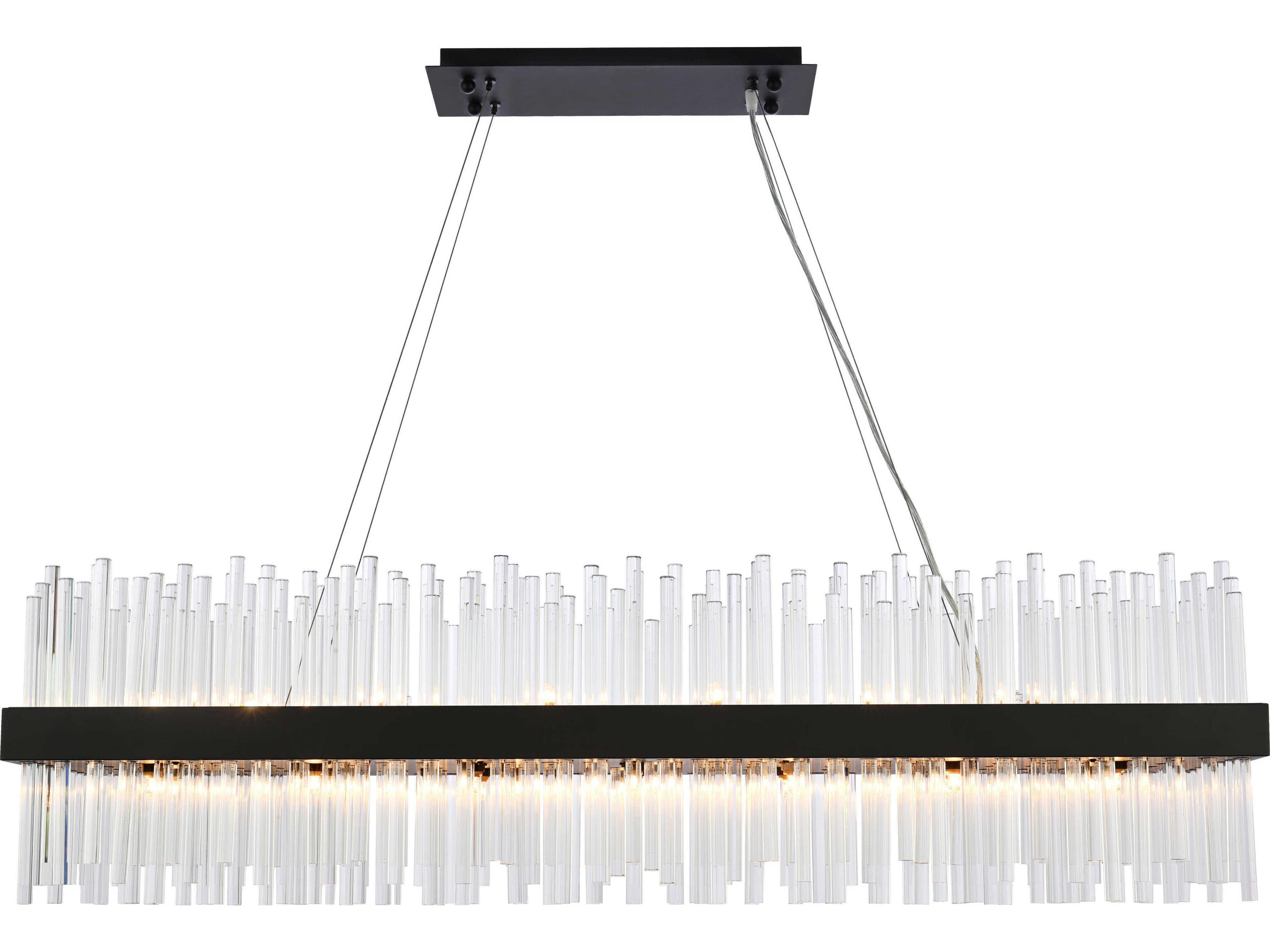 Dallas 28-Light Black Crystal Linear Island Pendant