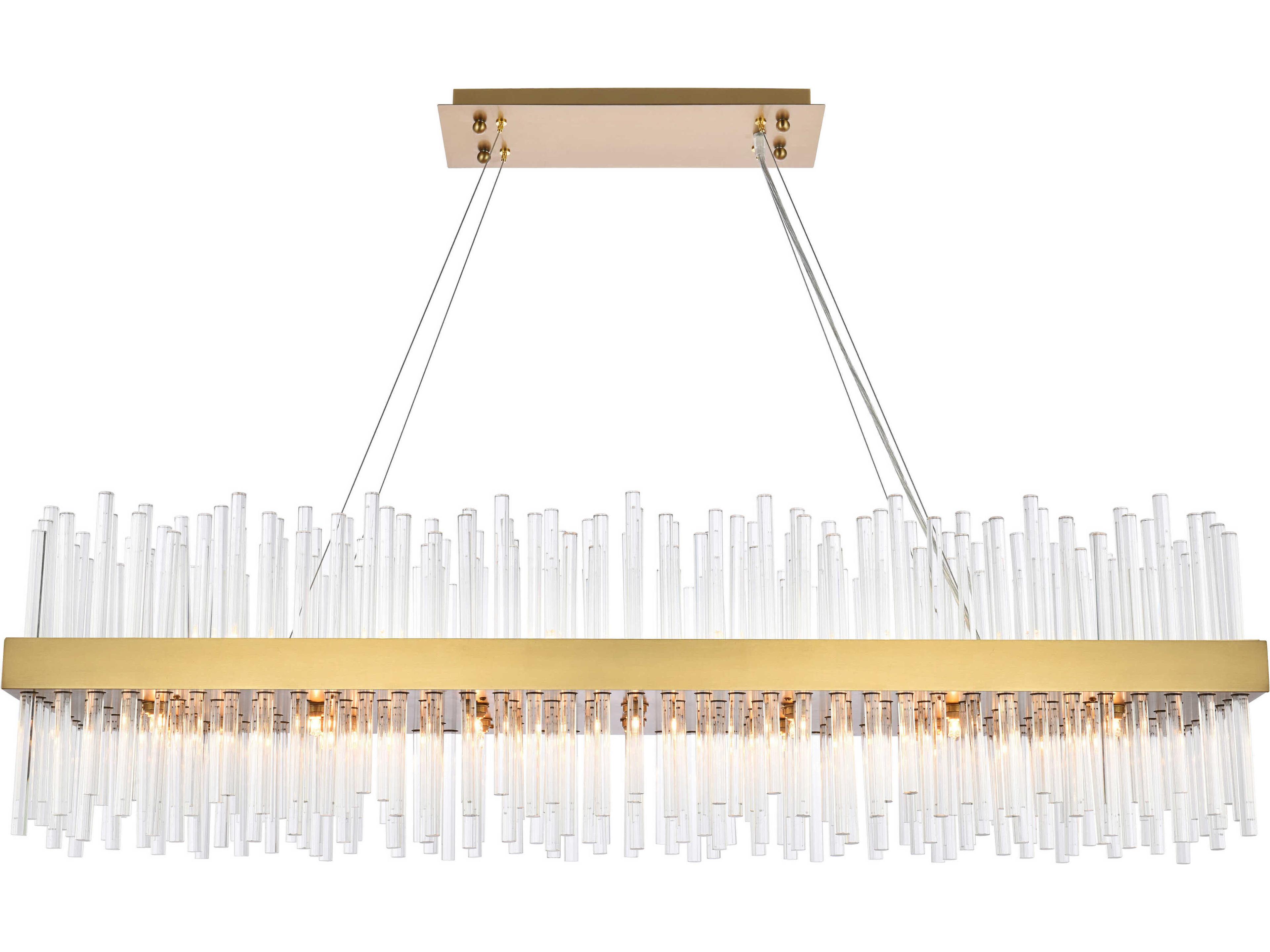 Dallas 28-Light Satin Gold Crystal Linear Island Pendant