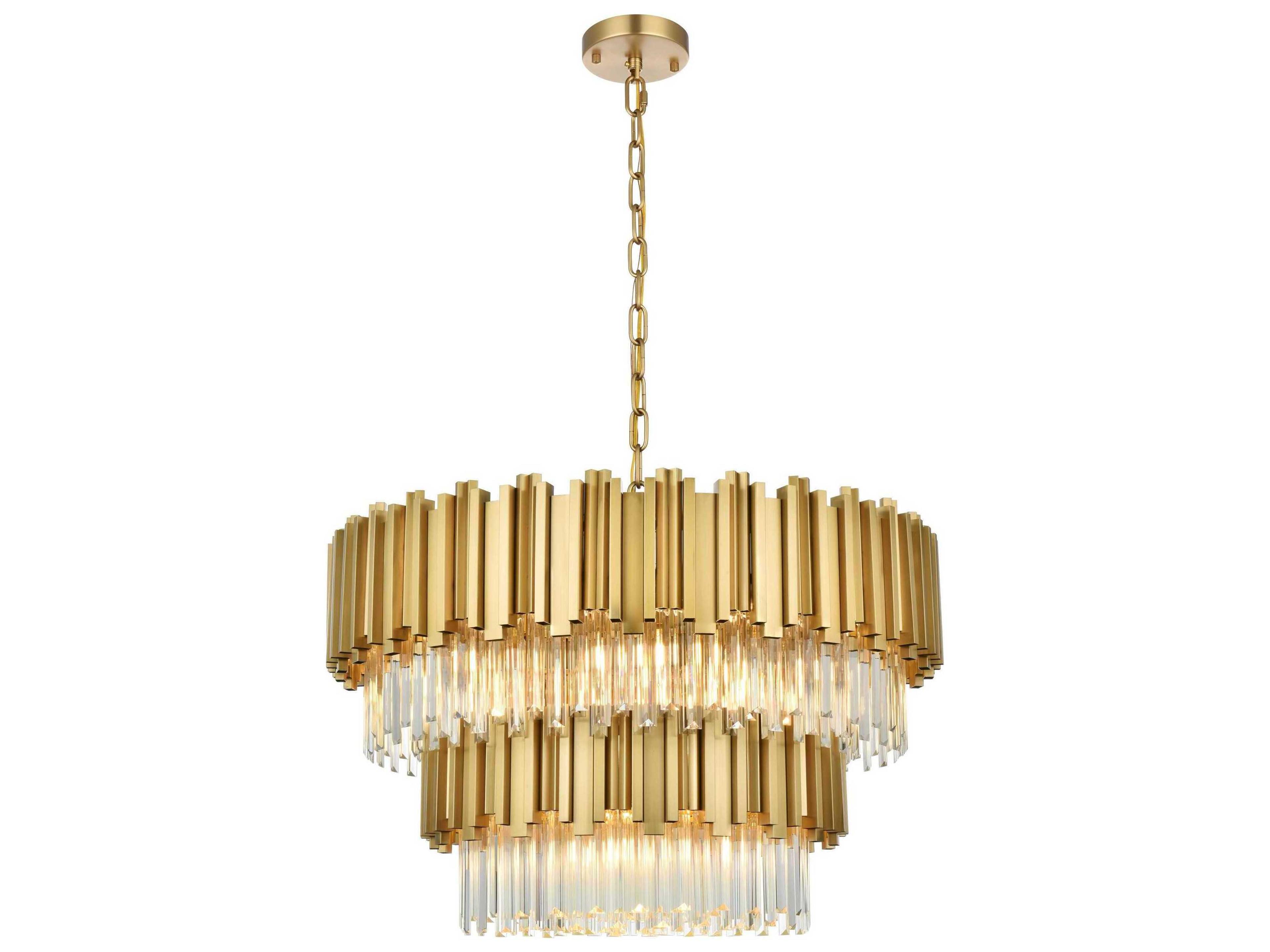 Willow 12-Light Satin Gold Drum Tiered Chandelier