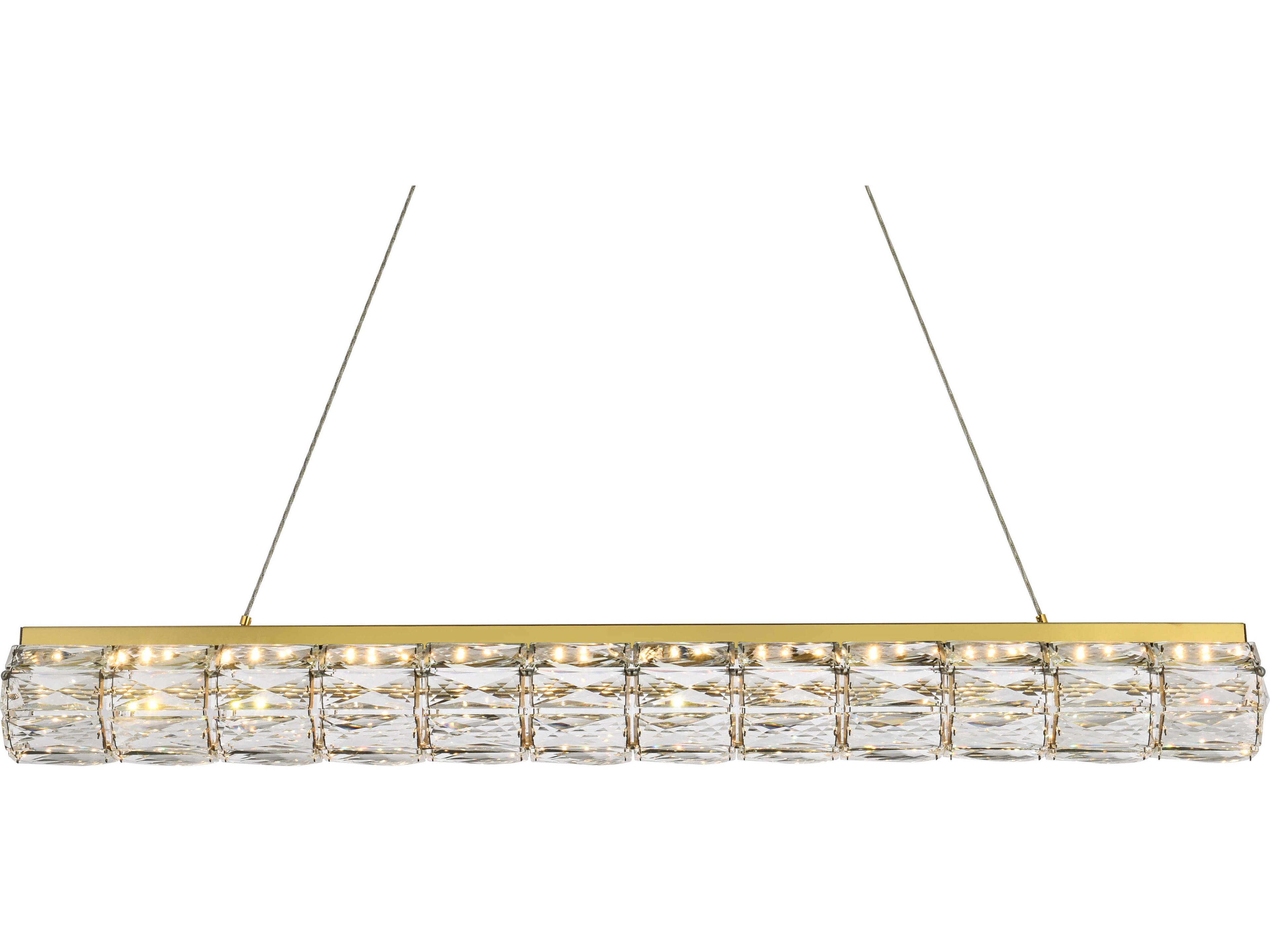 Elegant Lighting Valetta 1-Light Gold Crystal LED Linear Island Pendant