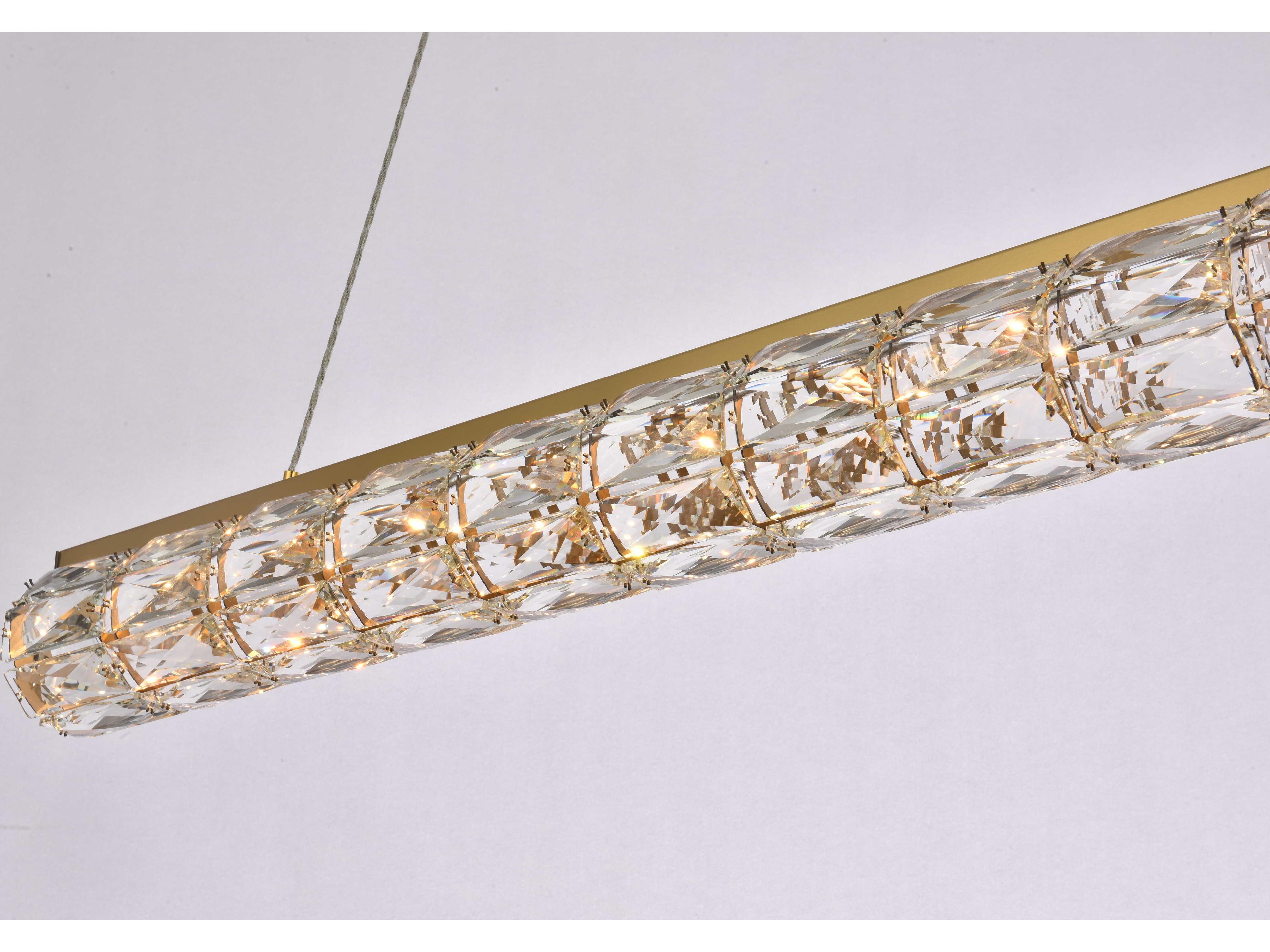 Elegant Lighting Valetta 1-Light Gold Crystal LED Linear Island Pendant