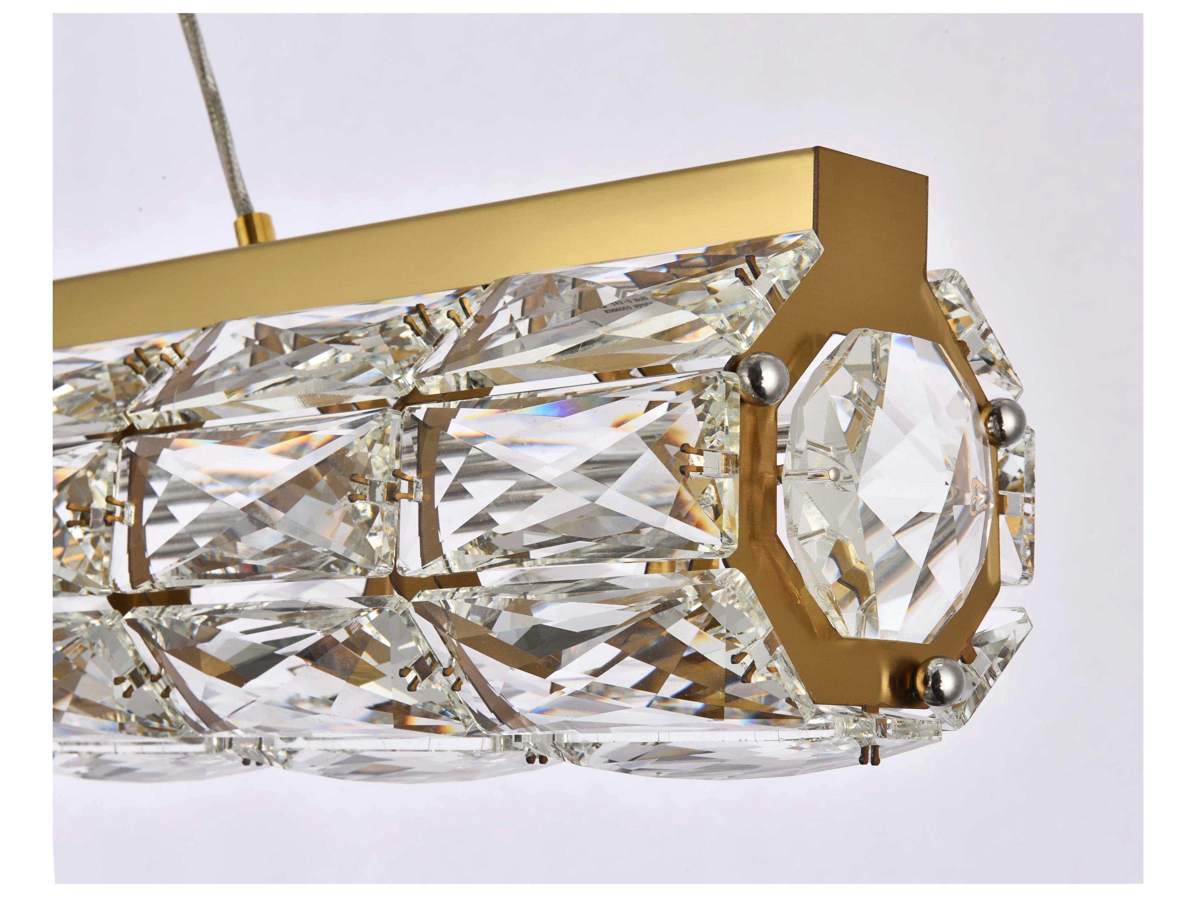 Elegant Lighting Valetta 1-Light Gold Crystal LED Linear Island Pendant