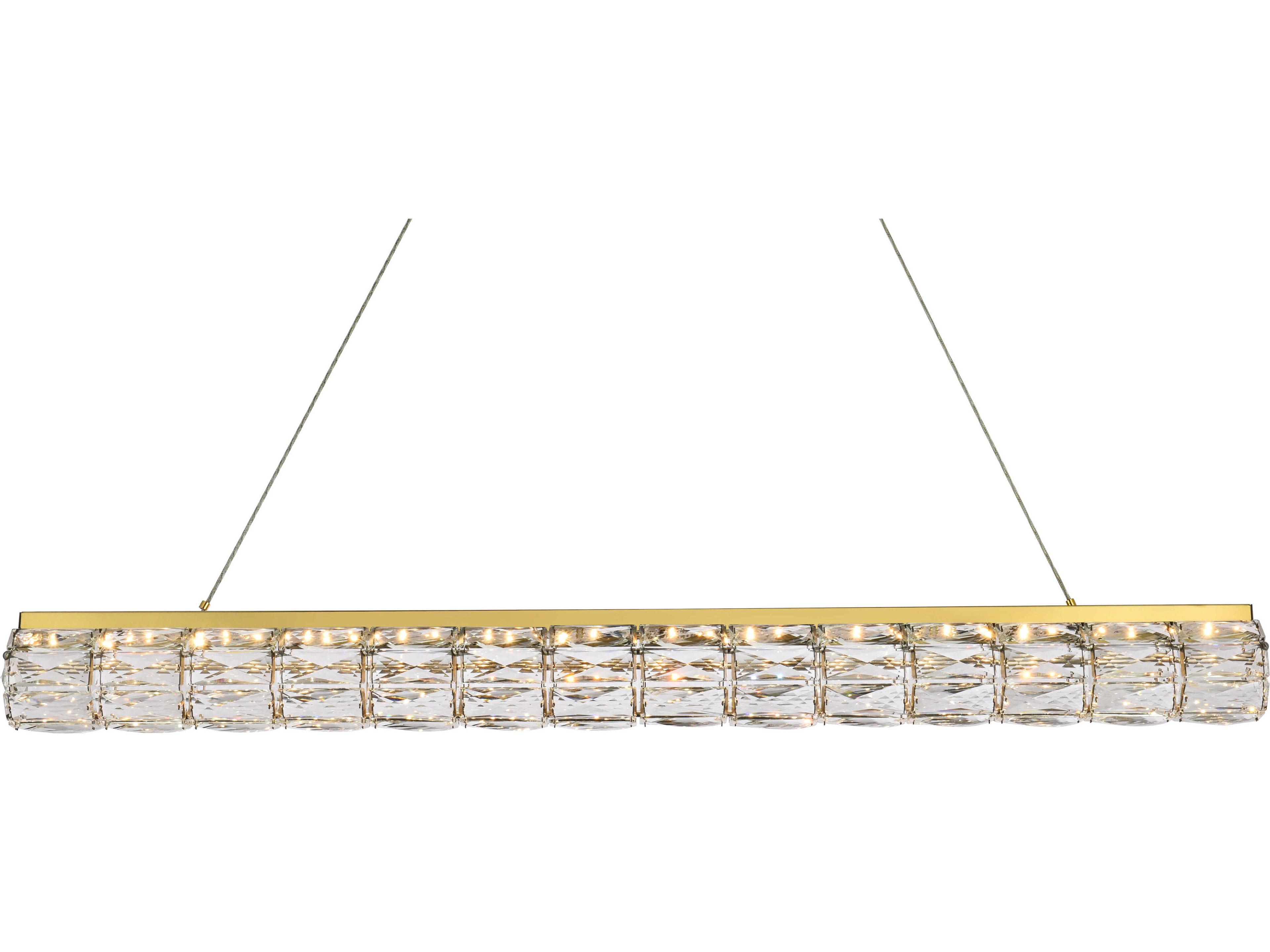 Elegant Lighting Valetta 1-Light Gold Crystal LED Linear Island Pendant