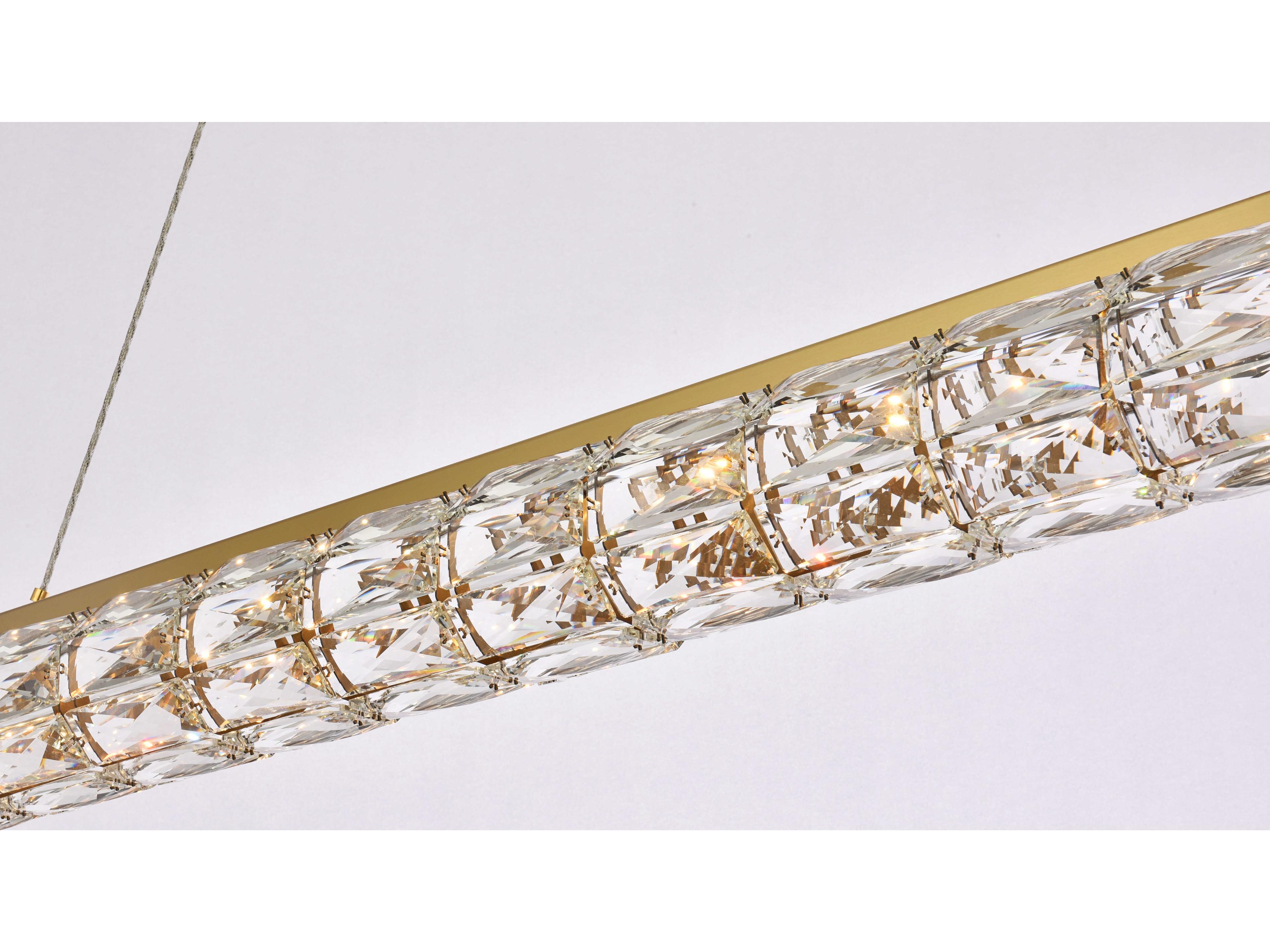 Elegant Lighting Valetta 1-Light Gold Crystal LED Linear Island Pendant