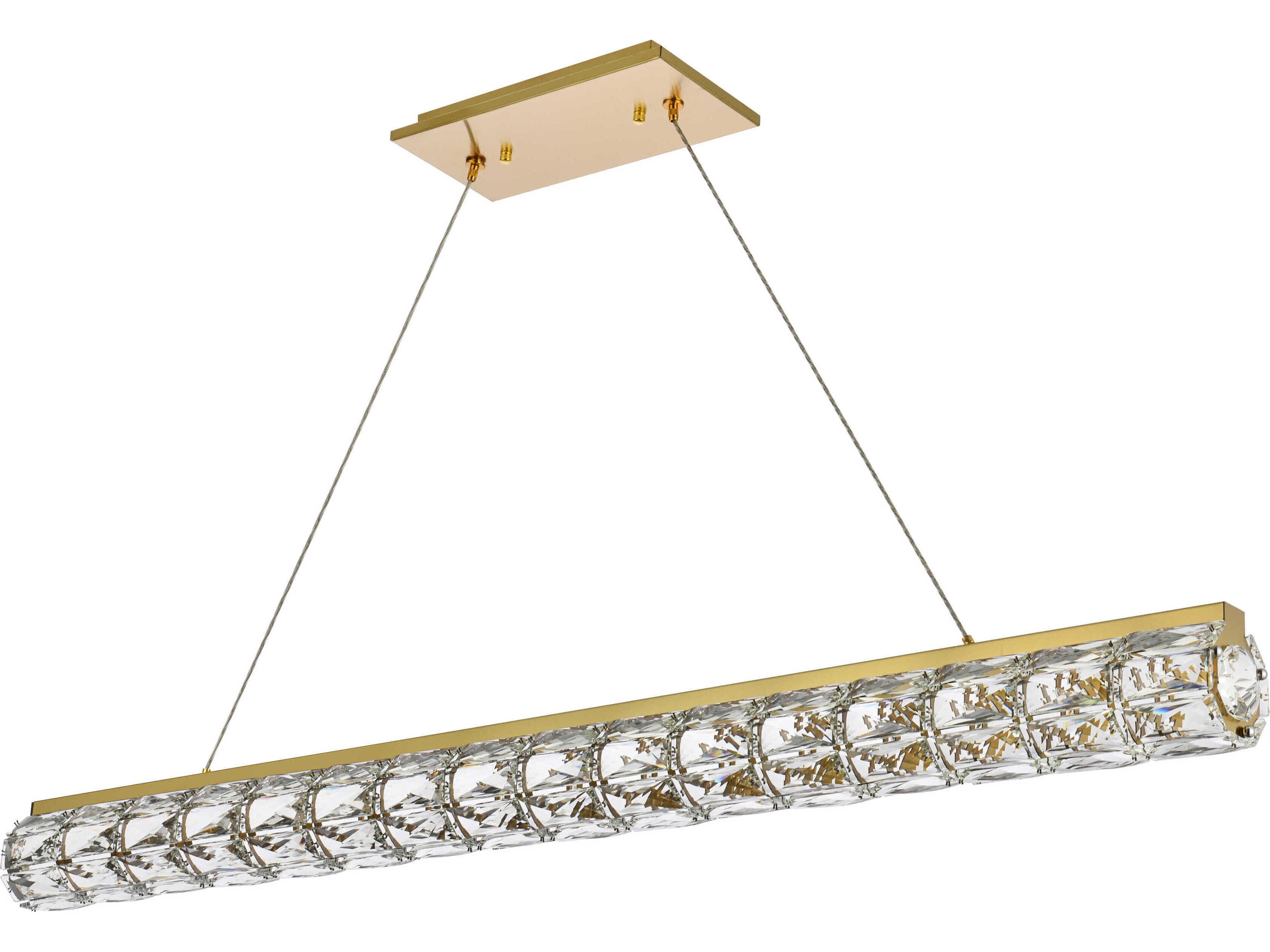 Elegant Lighting Valetta 1-Light Gold Crystal LED Linear Island Pendant