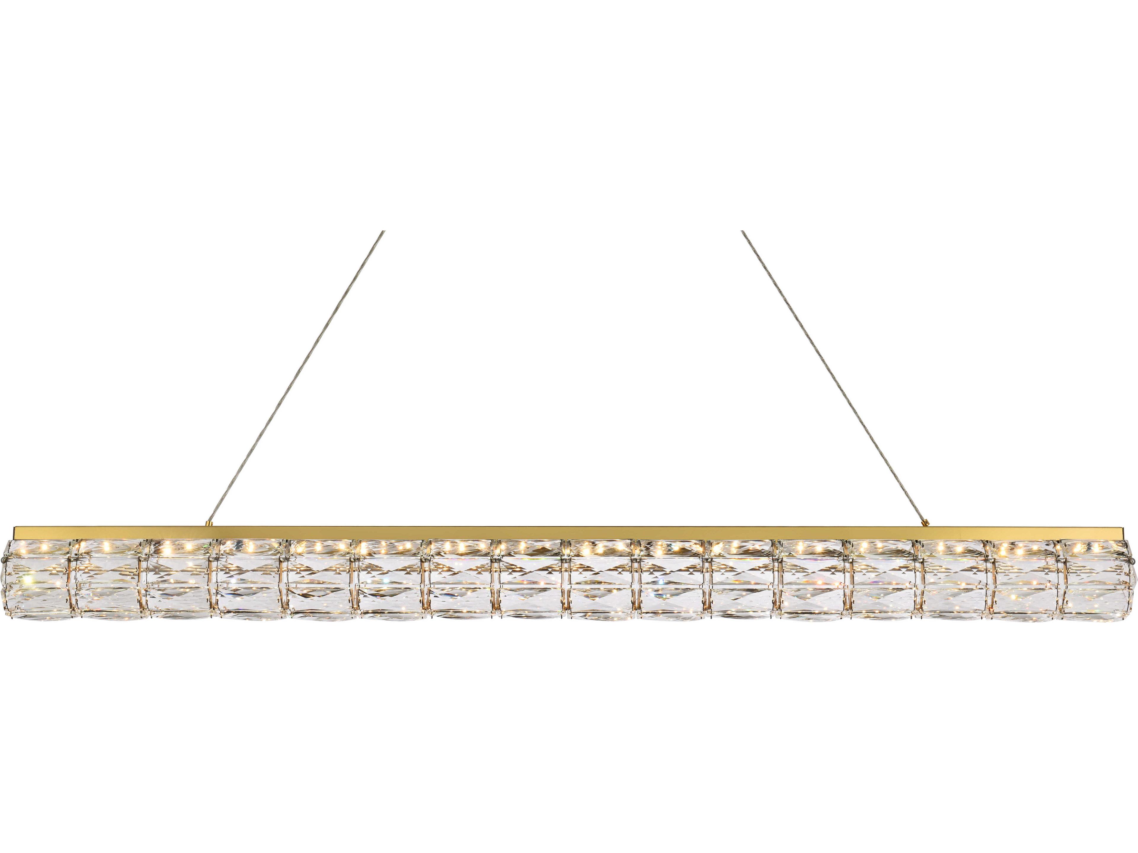 Elegant Lighting Valetta 1-Light Gold Crystal LED Linear Island Pendant