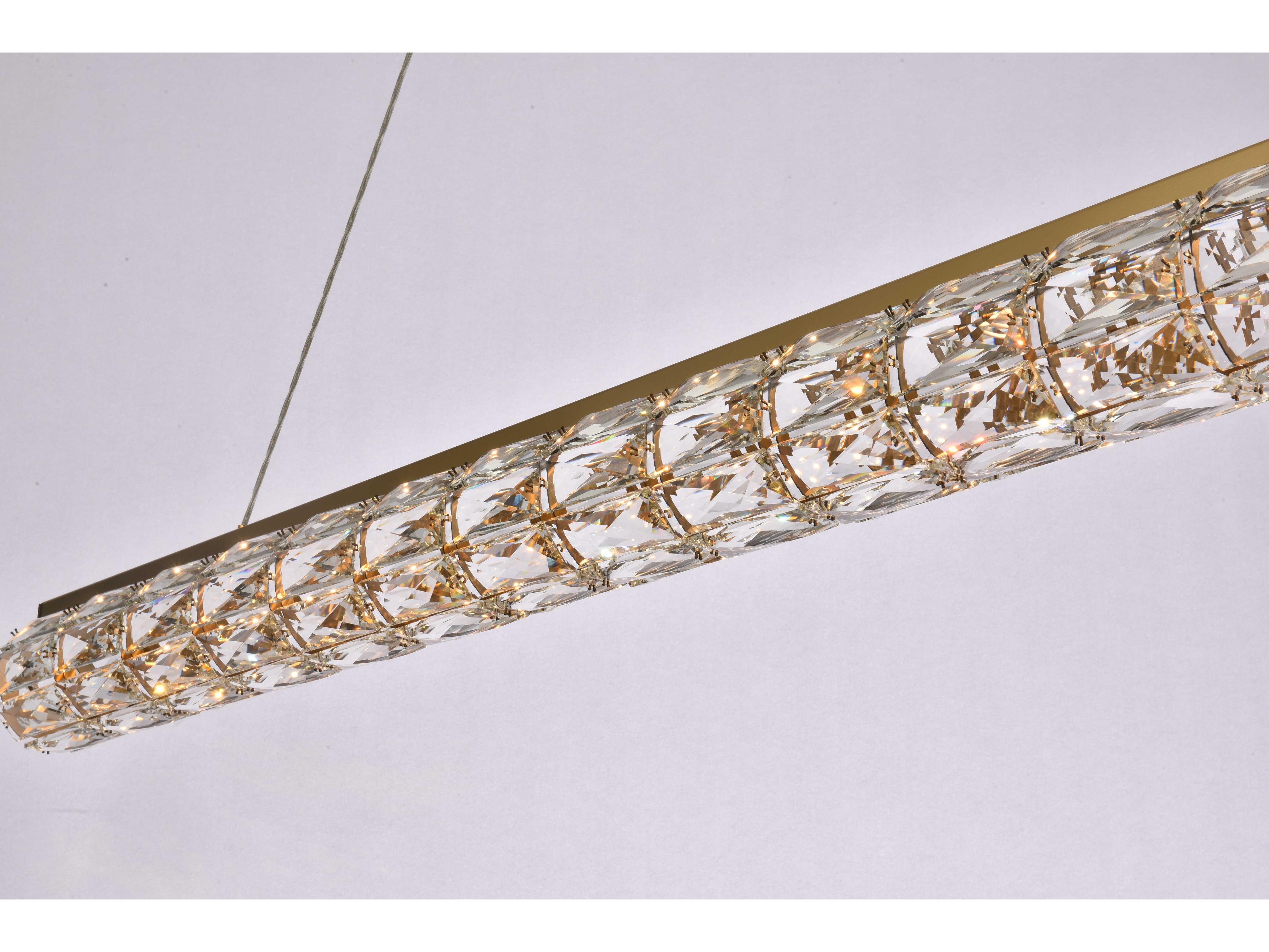 Elegant Lighting Valetta 1-Light Gold Crystal LED Linear Island Pendant