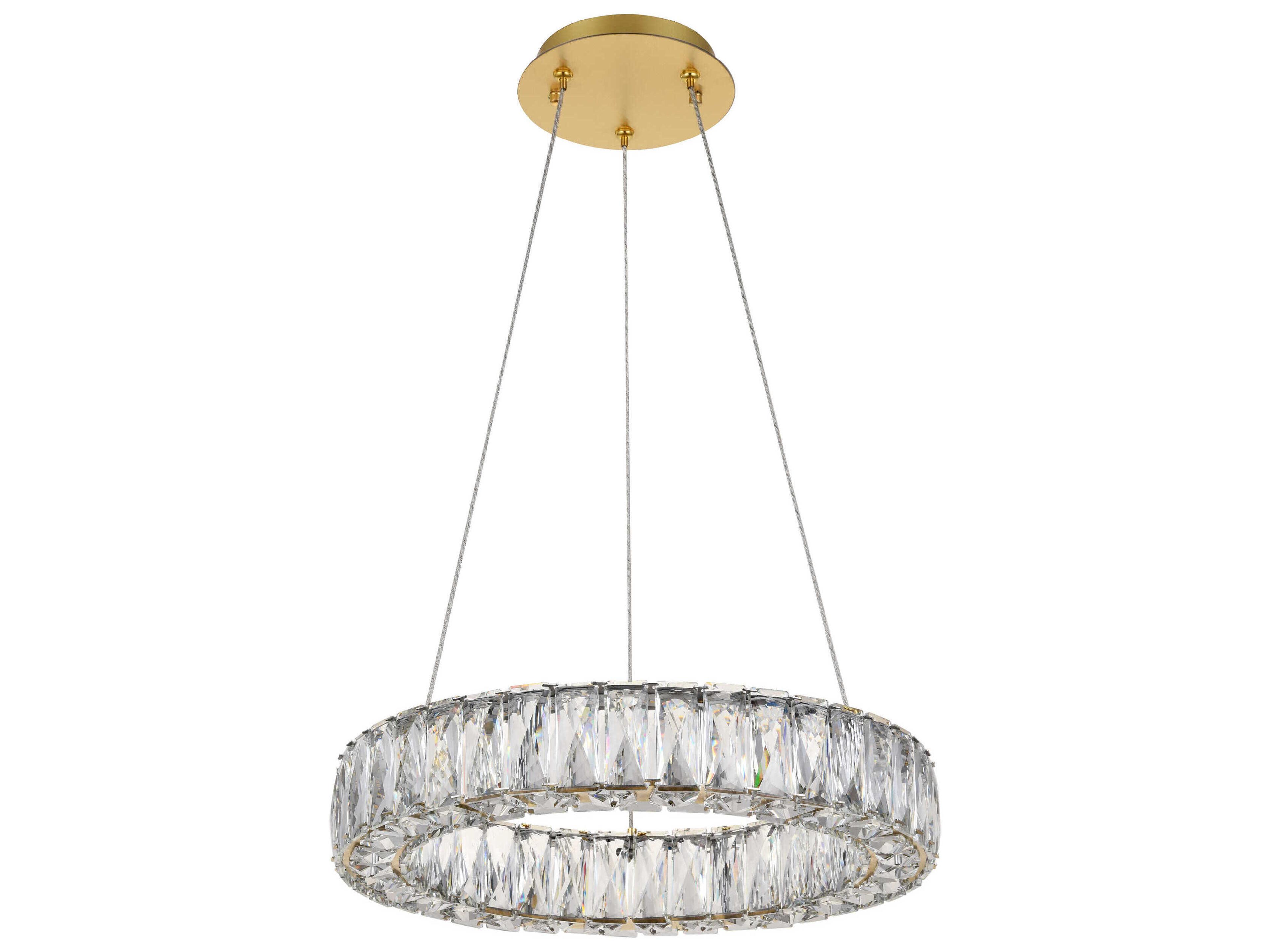 Elegant Lighting Monroe Gold Clear Crystal LED Drum Pendant