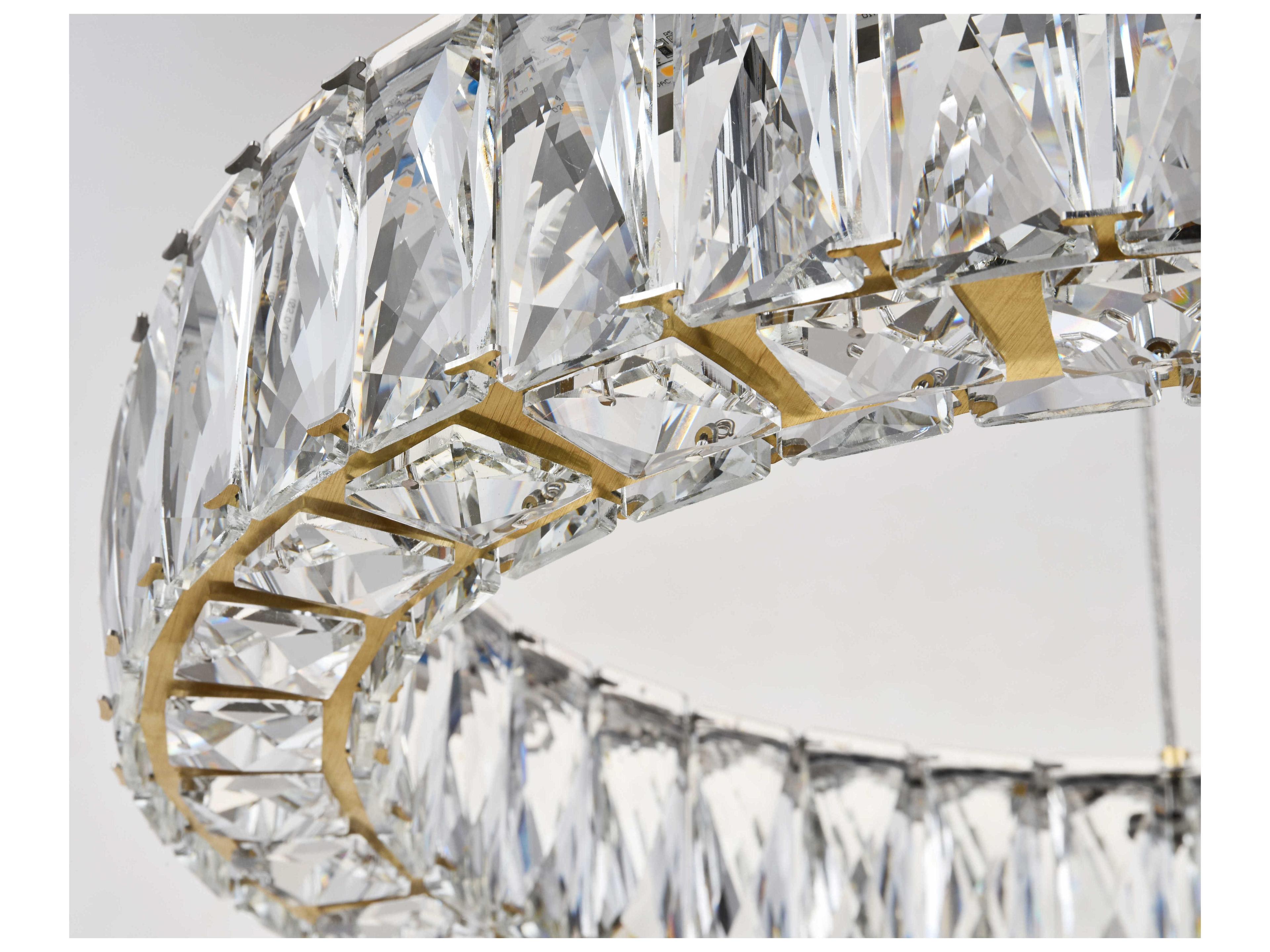 Elegant Lighting Monroe Gold Clear Crystal LED Drum Pendant