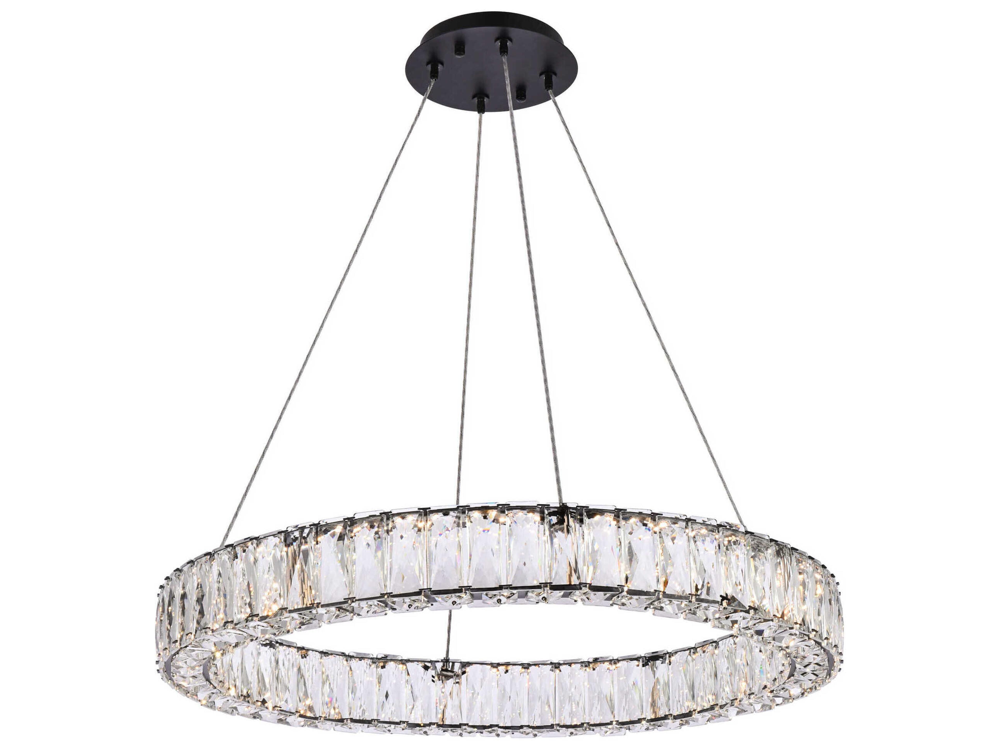 Elegant Lighting Monroe 1-Light Black Crystal LED Drum Pendant