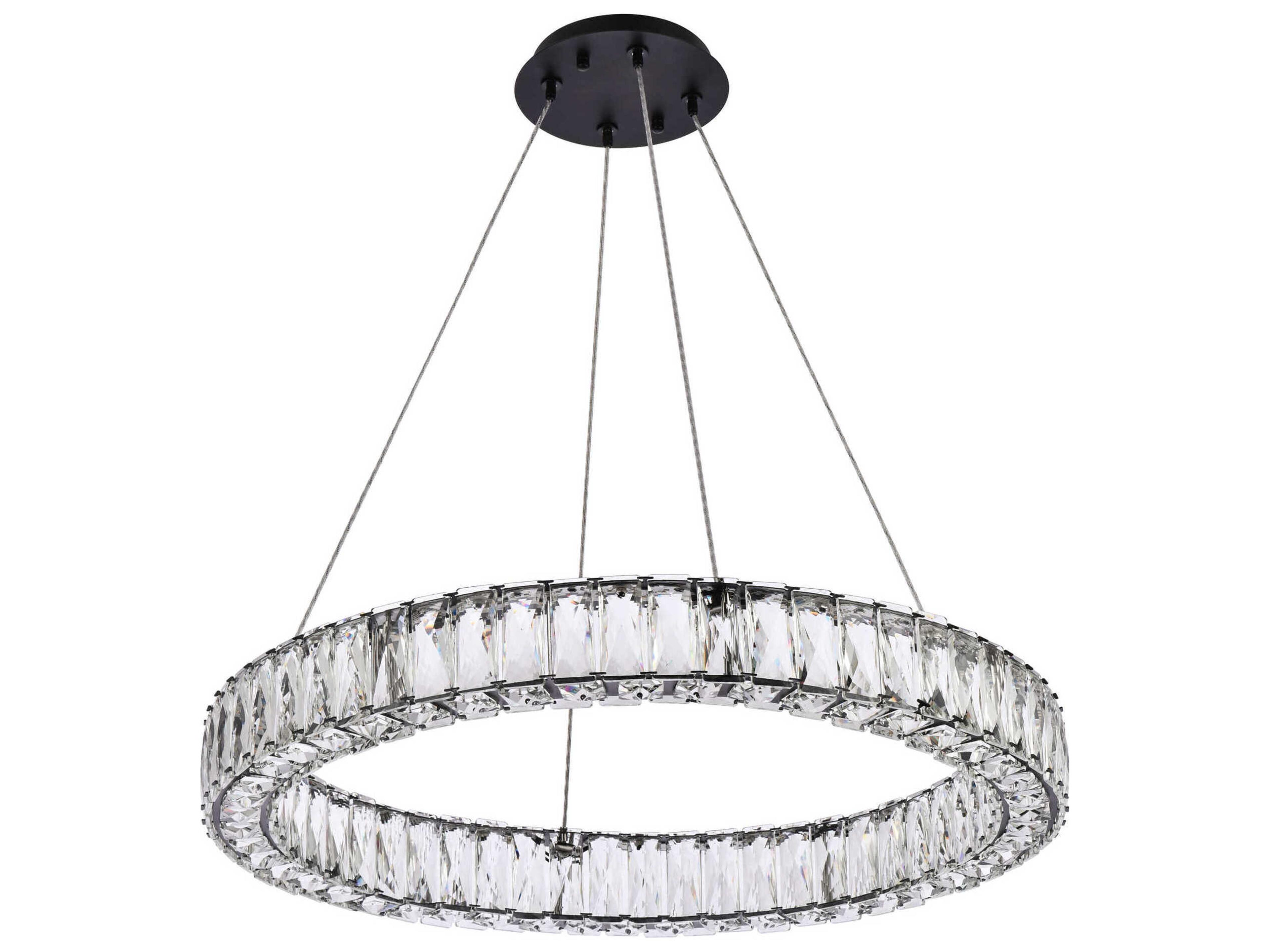 Elegant Lighting Monroe 1-Light Black Crystal LED Drum Pendant