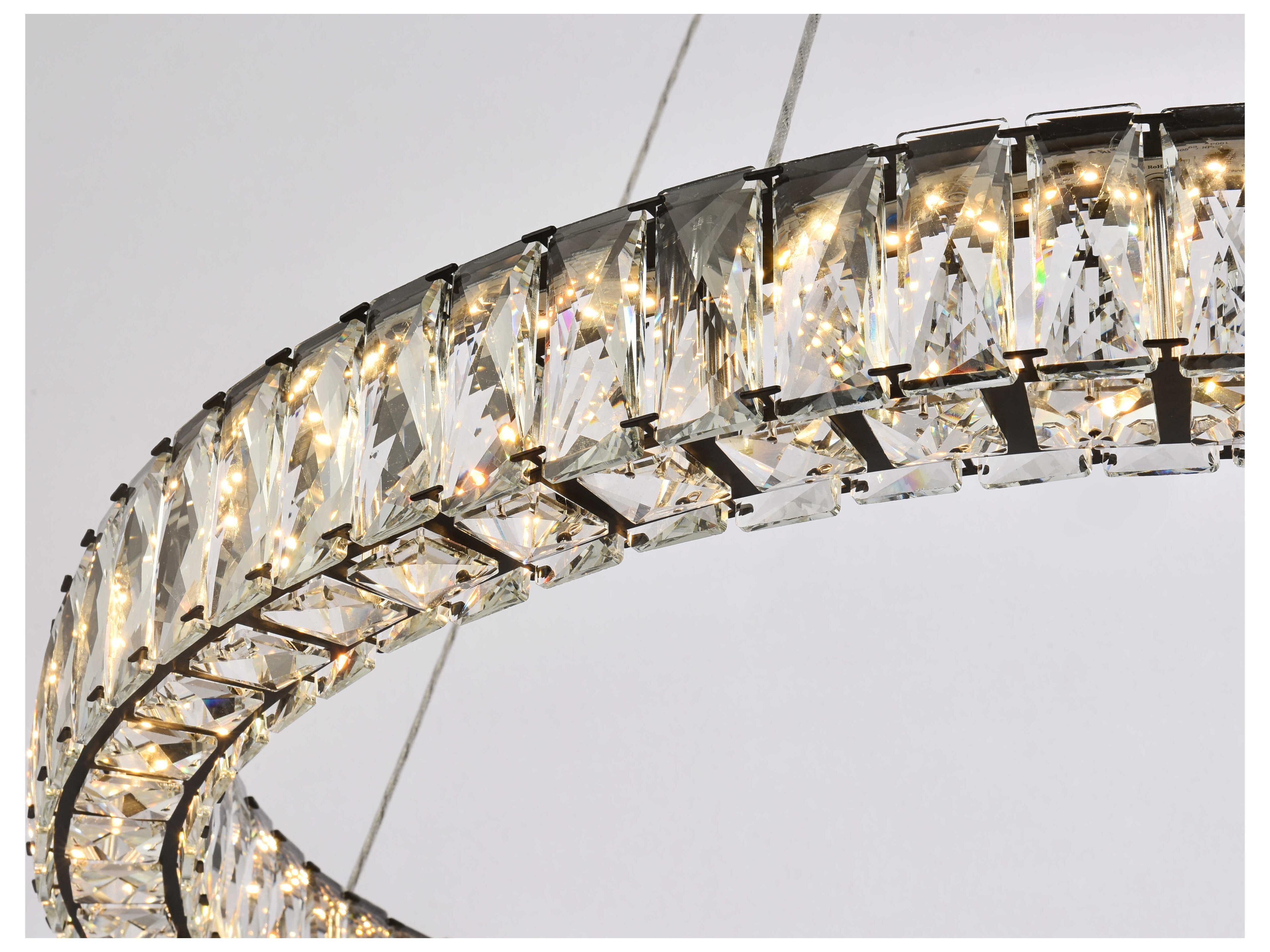 Elegant Lighting Monroe 1-Light Black Crystal LED Drum Pendant