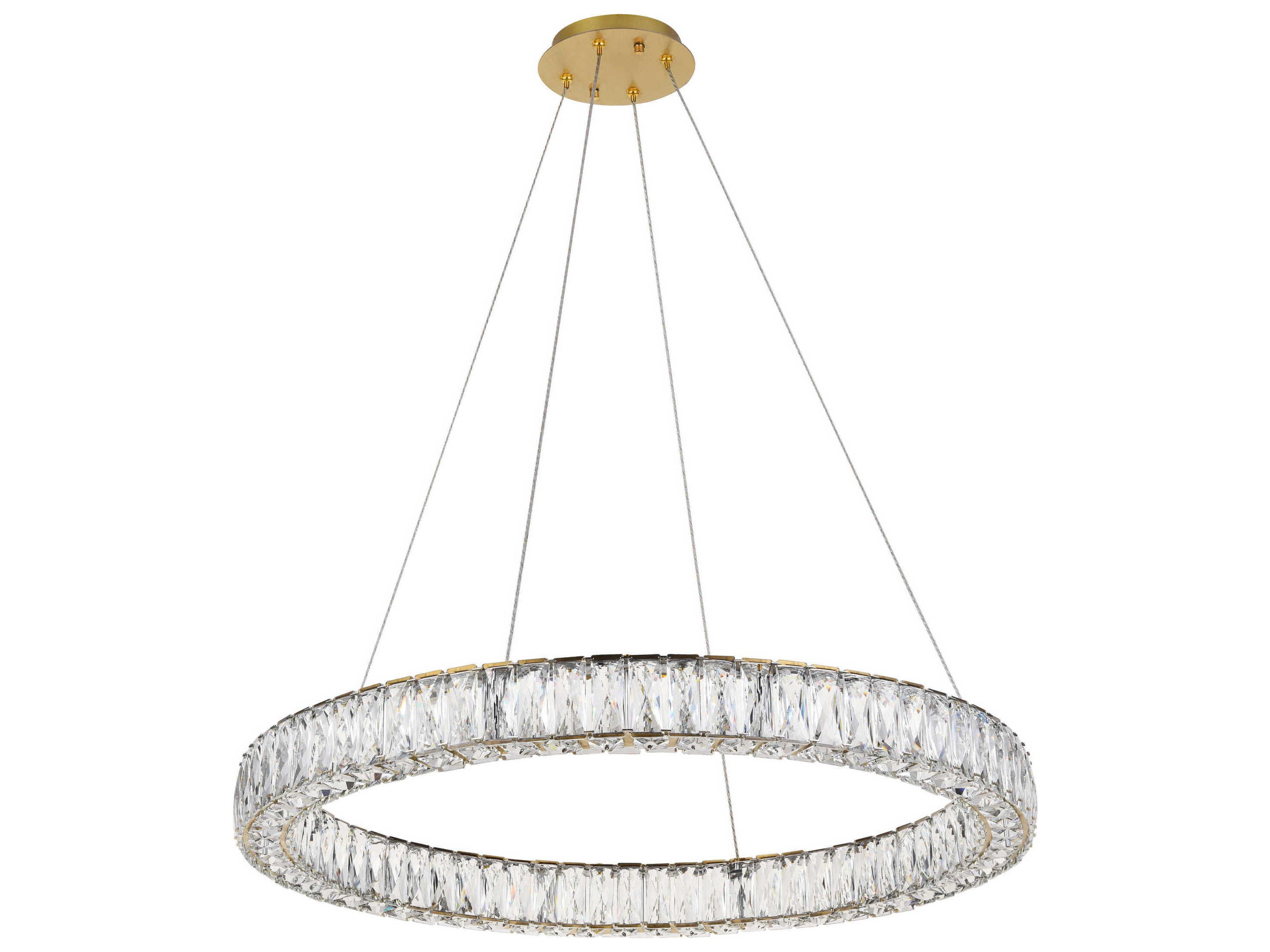 Elegant Lighting Monroe Gold Clear Crystal LED Drum Pendant
