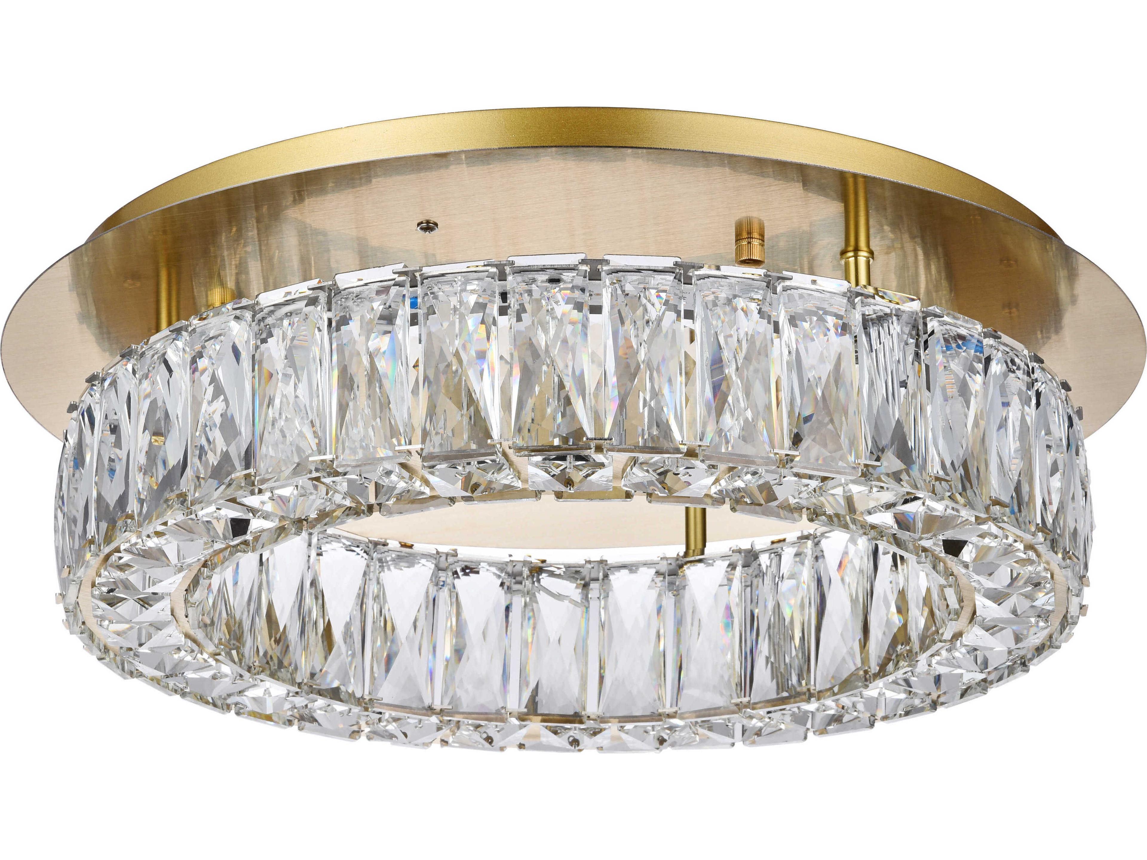 Elegant Lighting Monroe Gold Clear Crystal LED Drum Flush Mount