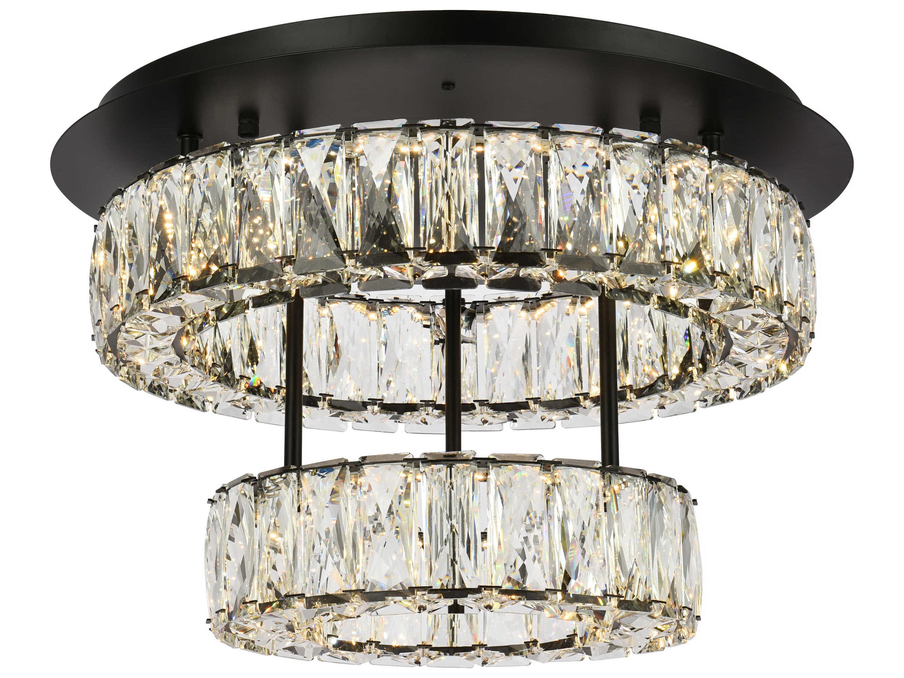 Monroe 2-Light Black Crystal LED Drum Tiered Flush Mount