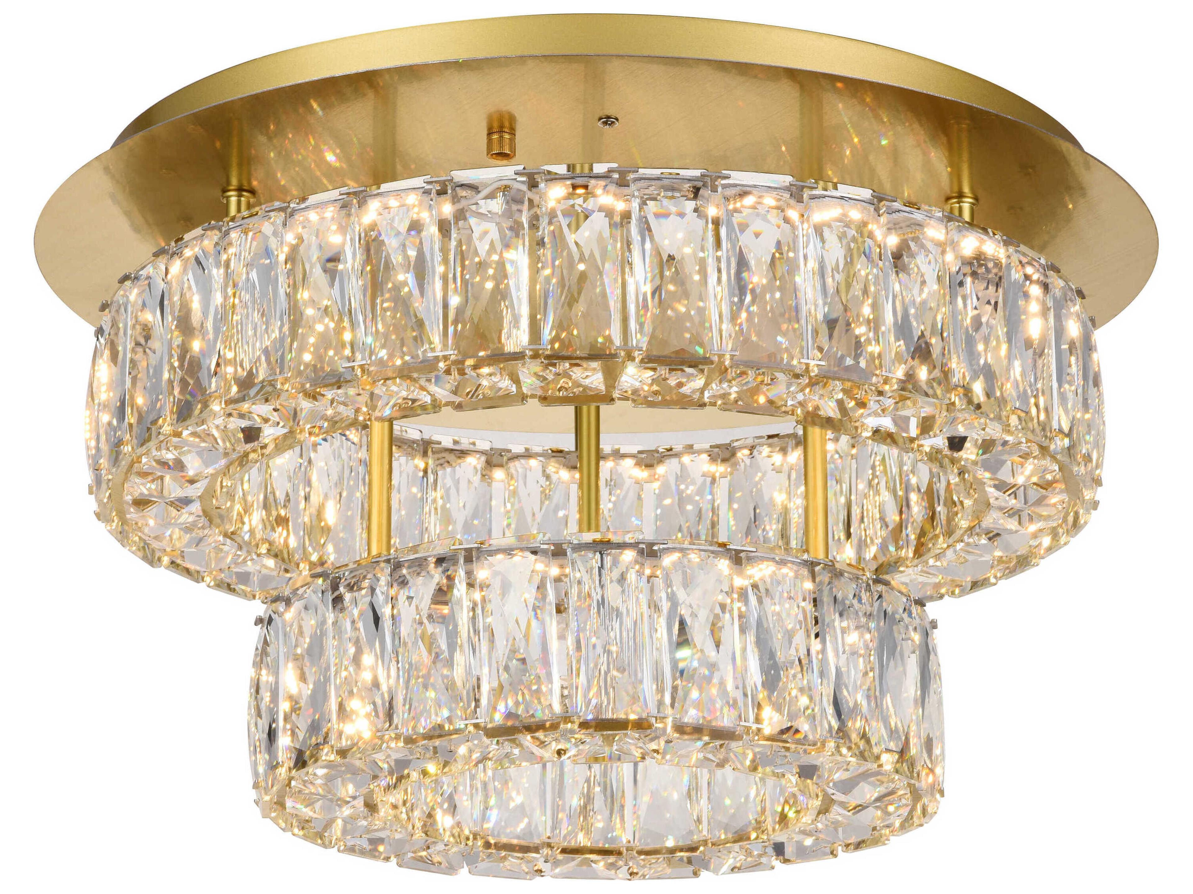 Elegant Lighting Monroe Gold Clear Crystal LED Drum Flush Mount