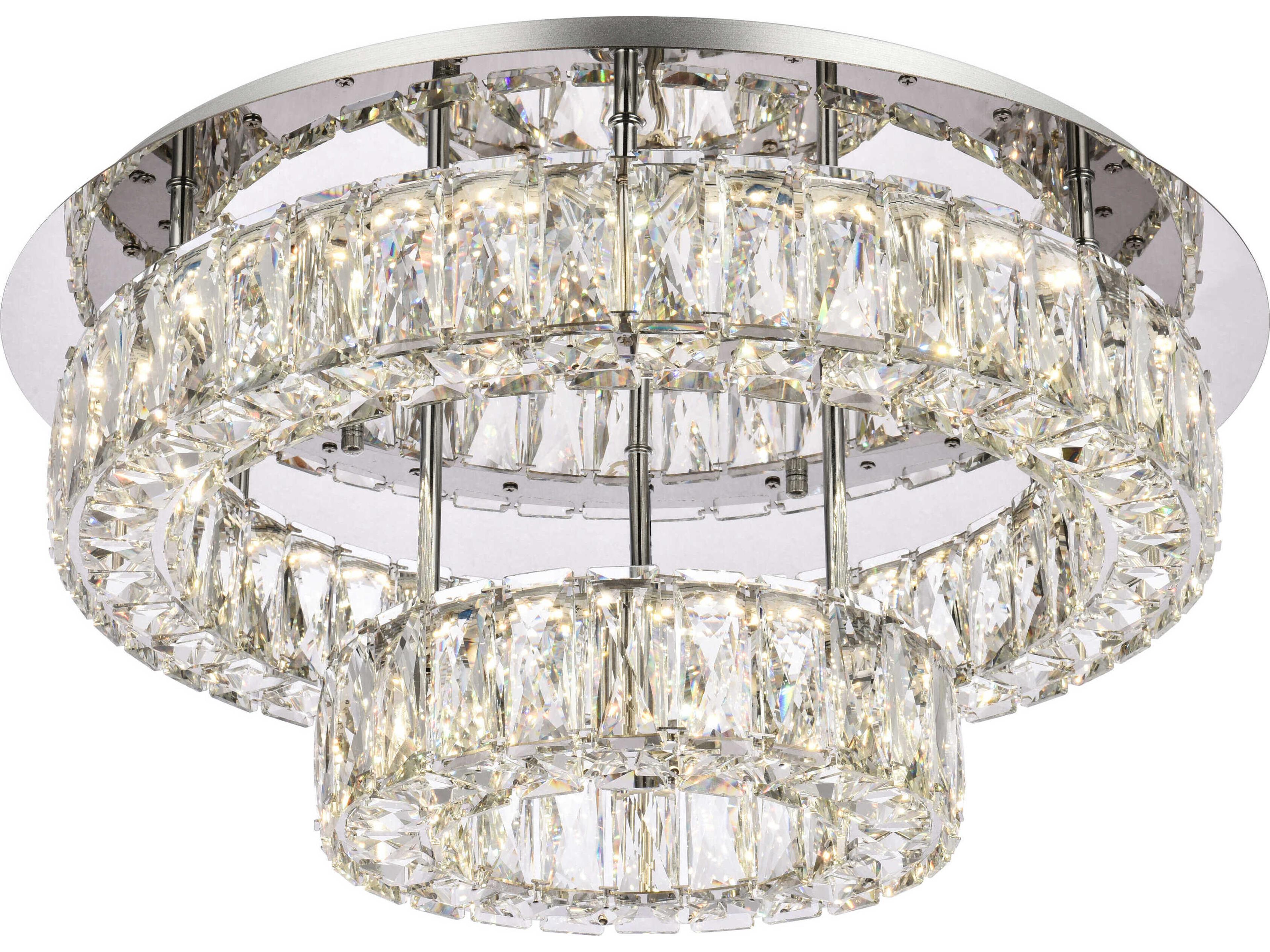 Elegant Lighting Monroe 2-Light Chrome Crystal LED Drum Tiered Flush Mount