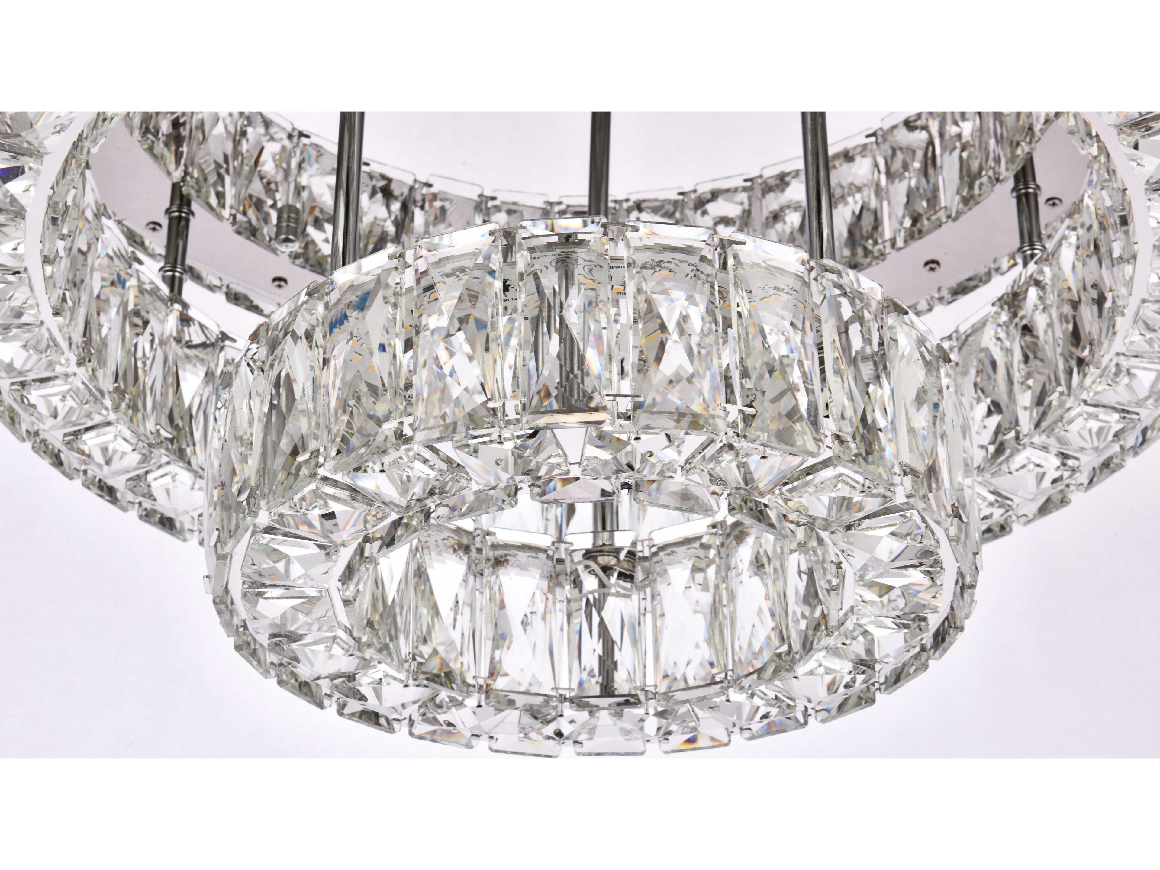 Elegant Lighting Monroe 2-Light Chrome Crystal LED Drum Tiered Flush Mount